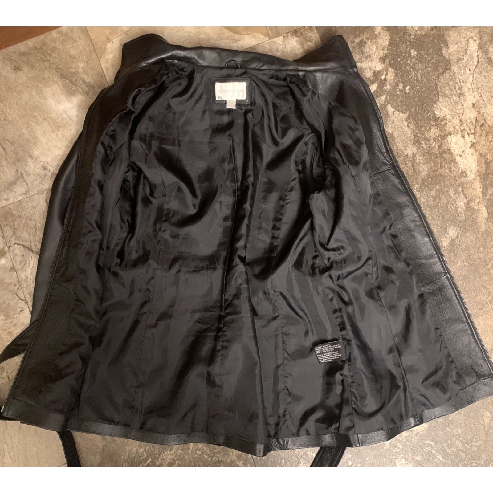 Worthington Worthington Women Large Black Leather Jacket Belted Full Zip Lined | Regular Size | 31" Length | Pockets | Fall Spring Winter | Couture Classic Style Size L / US 10 / IT 46 - 4 Thumbnail