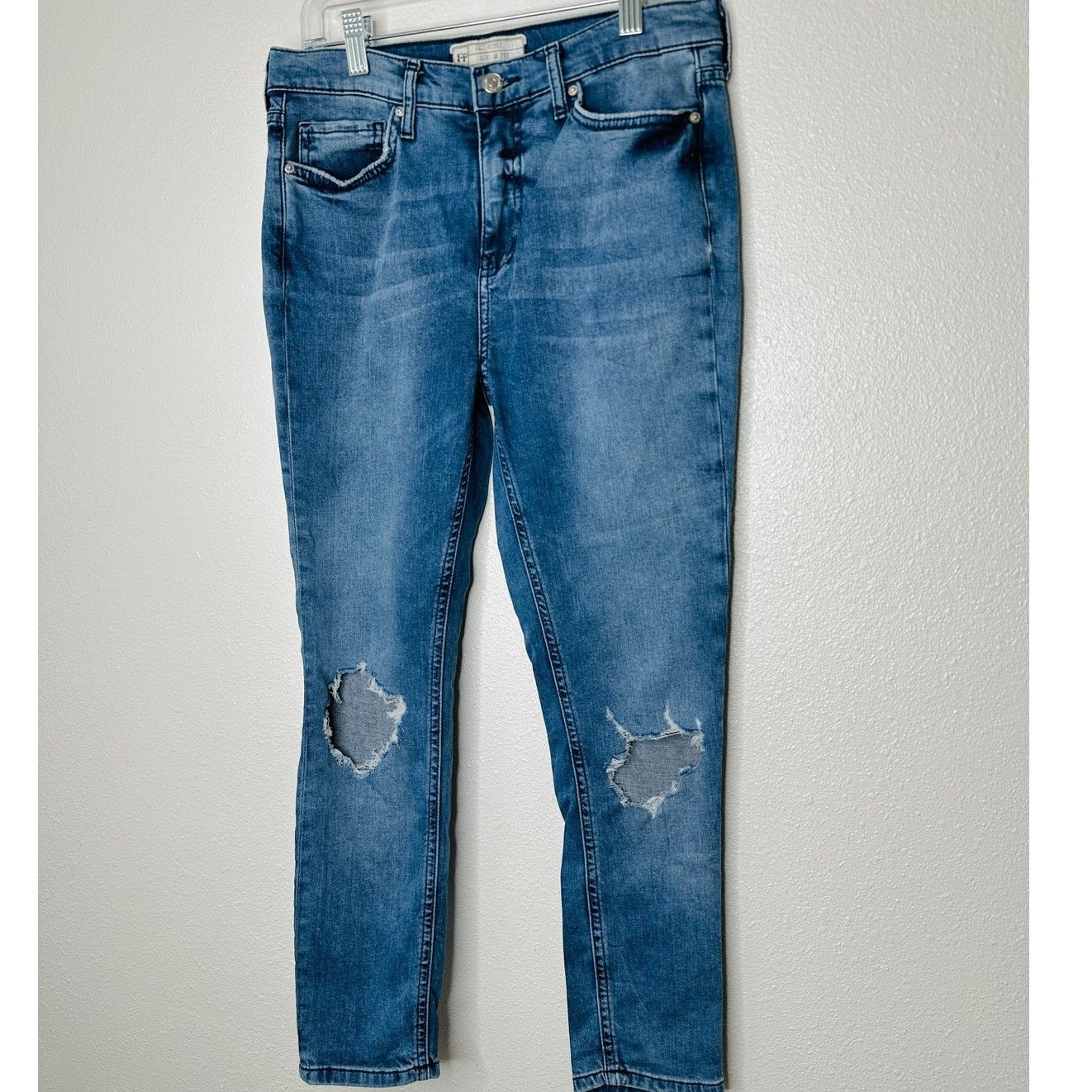 Free People Free People Medium Wash Distressed High Waist Skinny Jean 29 Size 29" - 2 Thumbnail