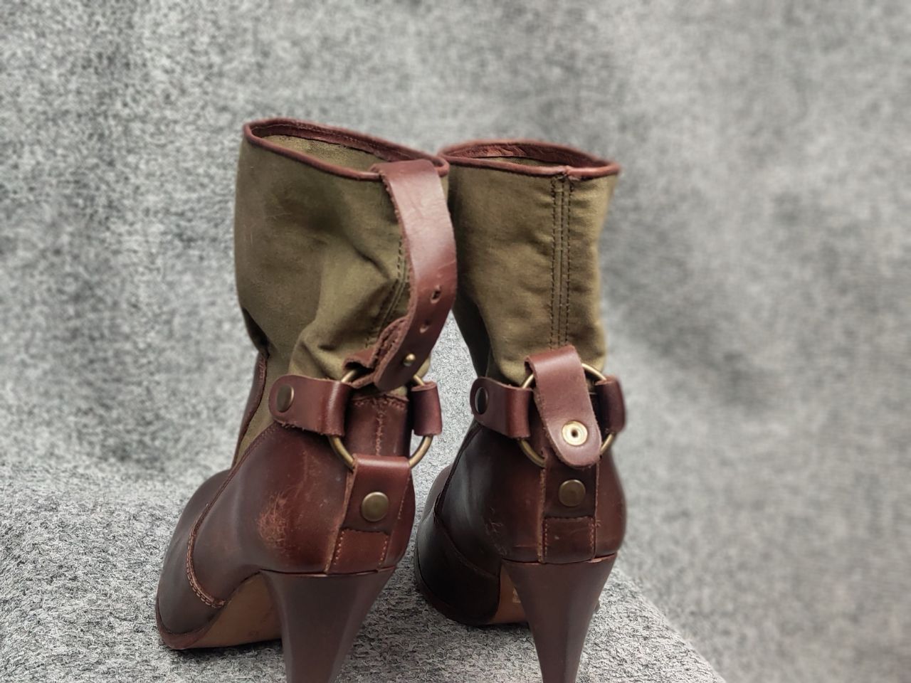 Diesel Black Gold Diesel Black Gold Military Green Leather canvas Heeled Boots Size US 7 / IT 37 - 10 Thumbnail