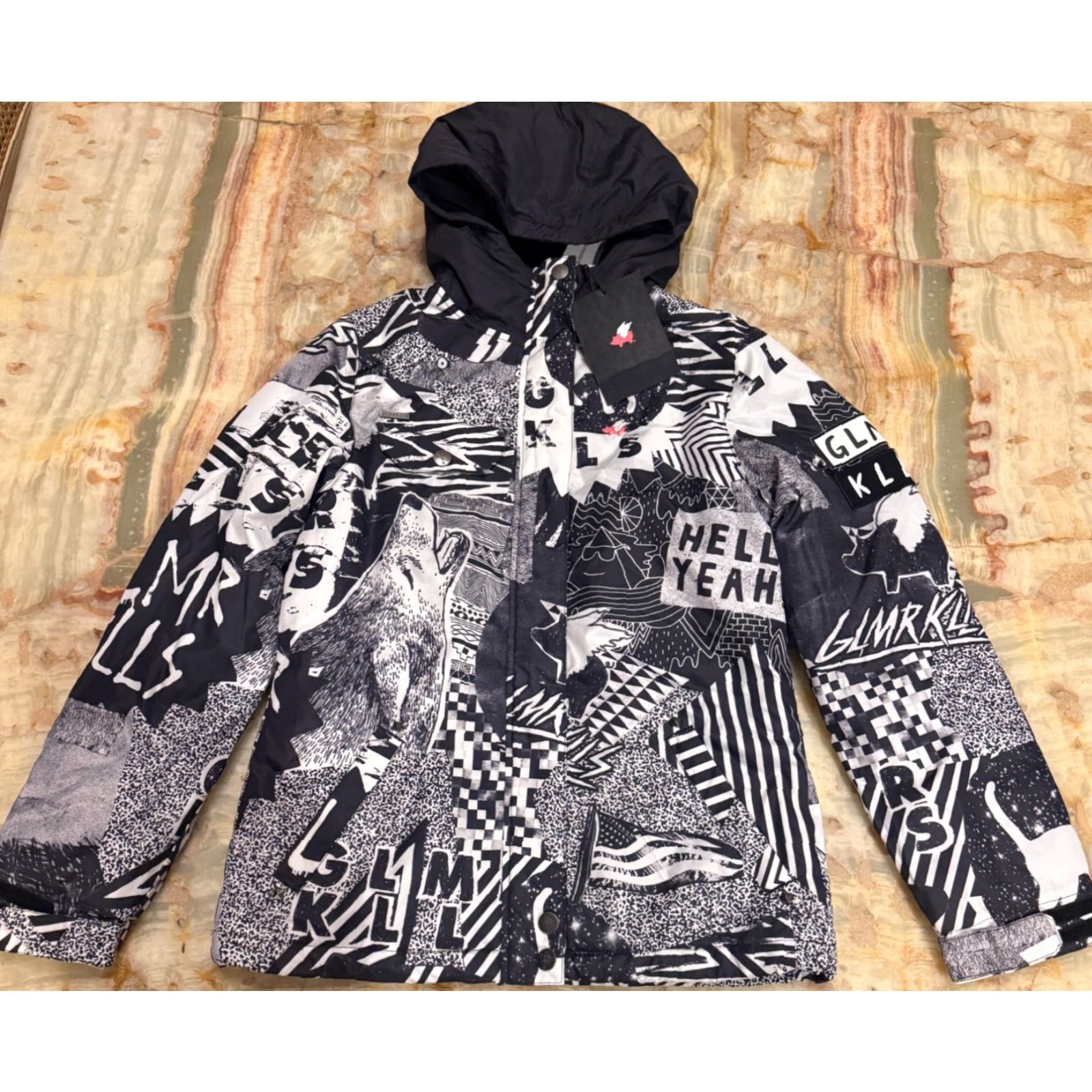 Glamour Kills Womens Creeper Jacket Black White Hooded Graphic 