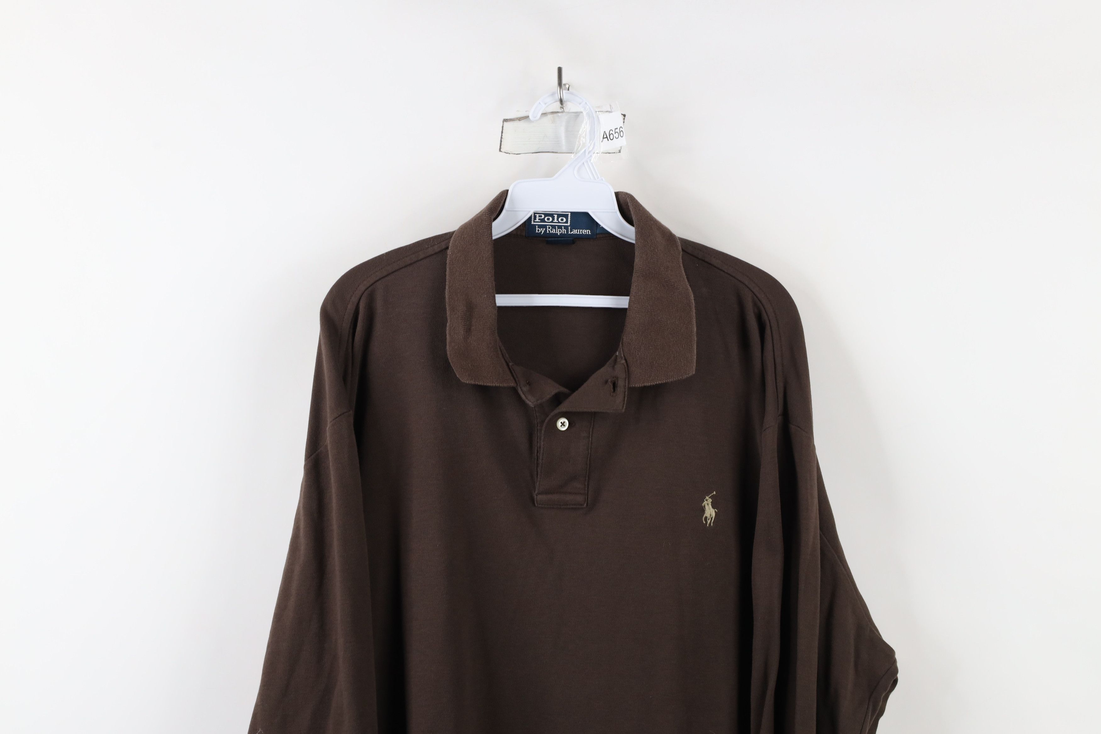 Ralph Lauren × Vintage Vintage 90s Ralph Lauren Touch Cotton Long Sleeve Polo Brown Size US XL / EU 56 / 4 - 2 Thumbnail