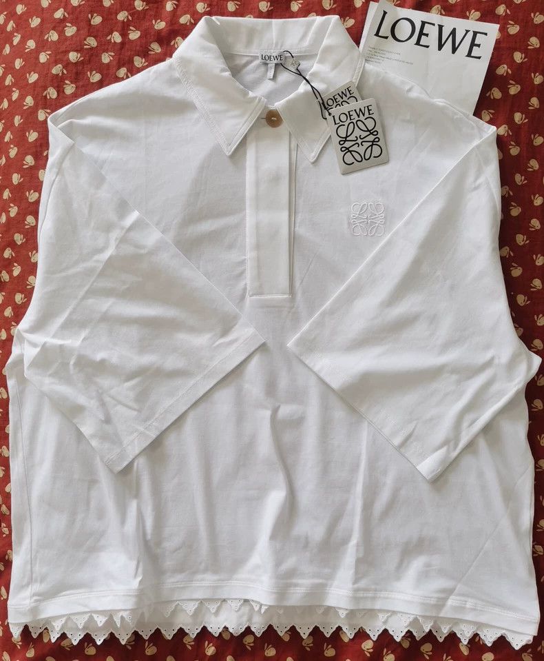 LOEWE Retro embroidered logo collar sleeve shirt T-shirt