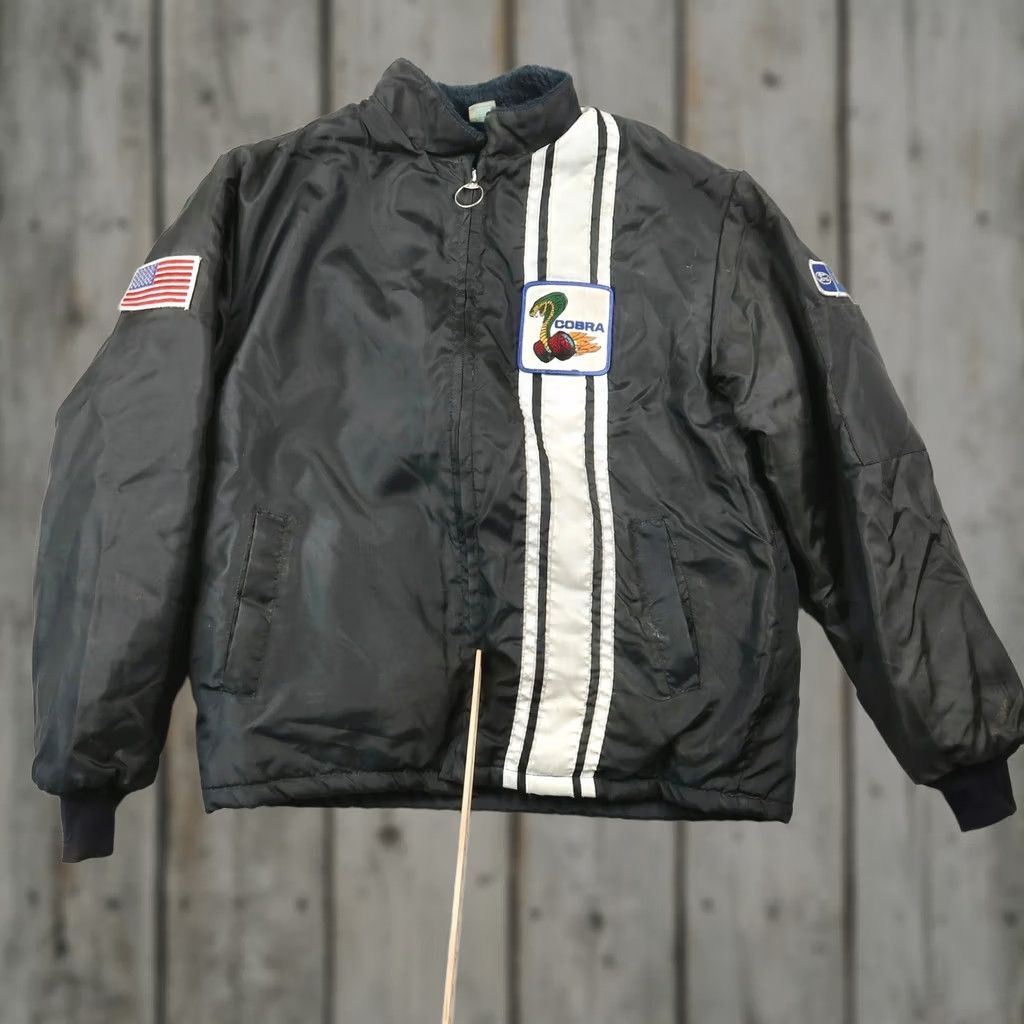 Ford VINTAGE Ford Cobra Racing Jacket L Large Black Nylon Faux Fur Lined USA Made Bomber Jacket Men Size US L / EU 52-54 / 3 - 1 Thumbnail