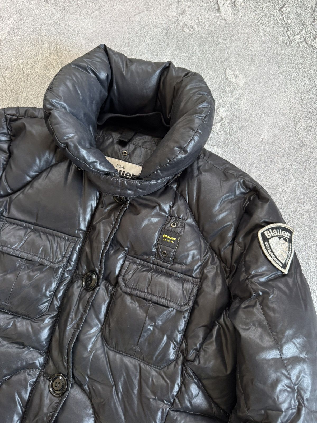 Vintage Blauer USA L black down zip puffer jacket quilted Size L / US 10 / IT 46 - 10 Thumbnail