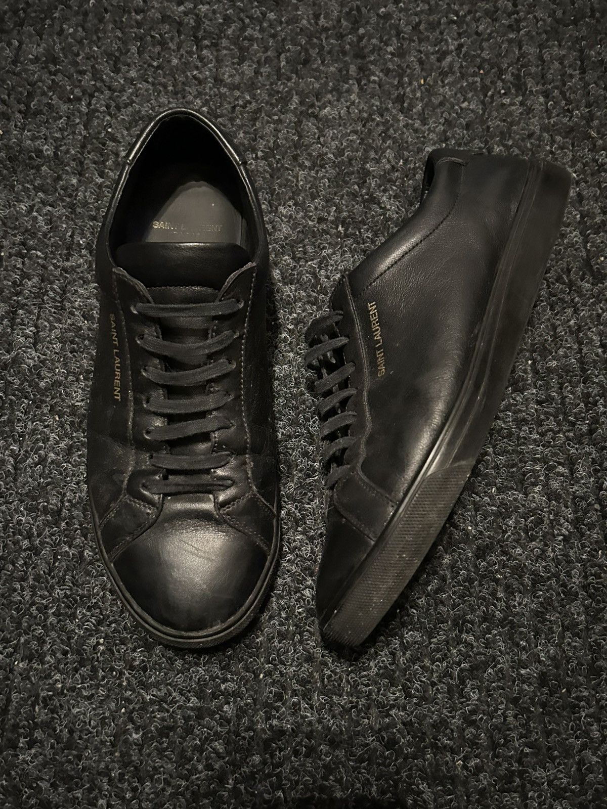 Saint Laurent Paris Saint Laurent Black Leather Low-tops Size US 9 / EU 42 - 1 Thumbnail