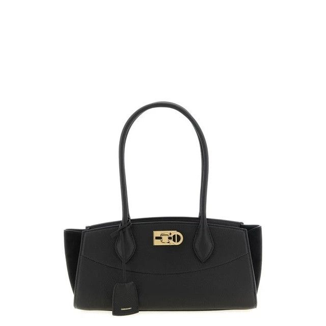 Ferragamo Studio Soft East West Medium Black Shoulder Bag Ne, Women's