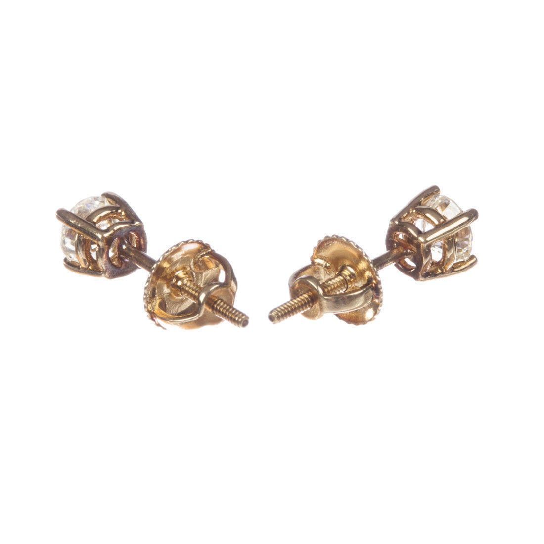 Designer 14 kt Yellow Gold and Round Diamond Stud Earrings Size ONE SIZE - 5 Thumbnail