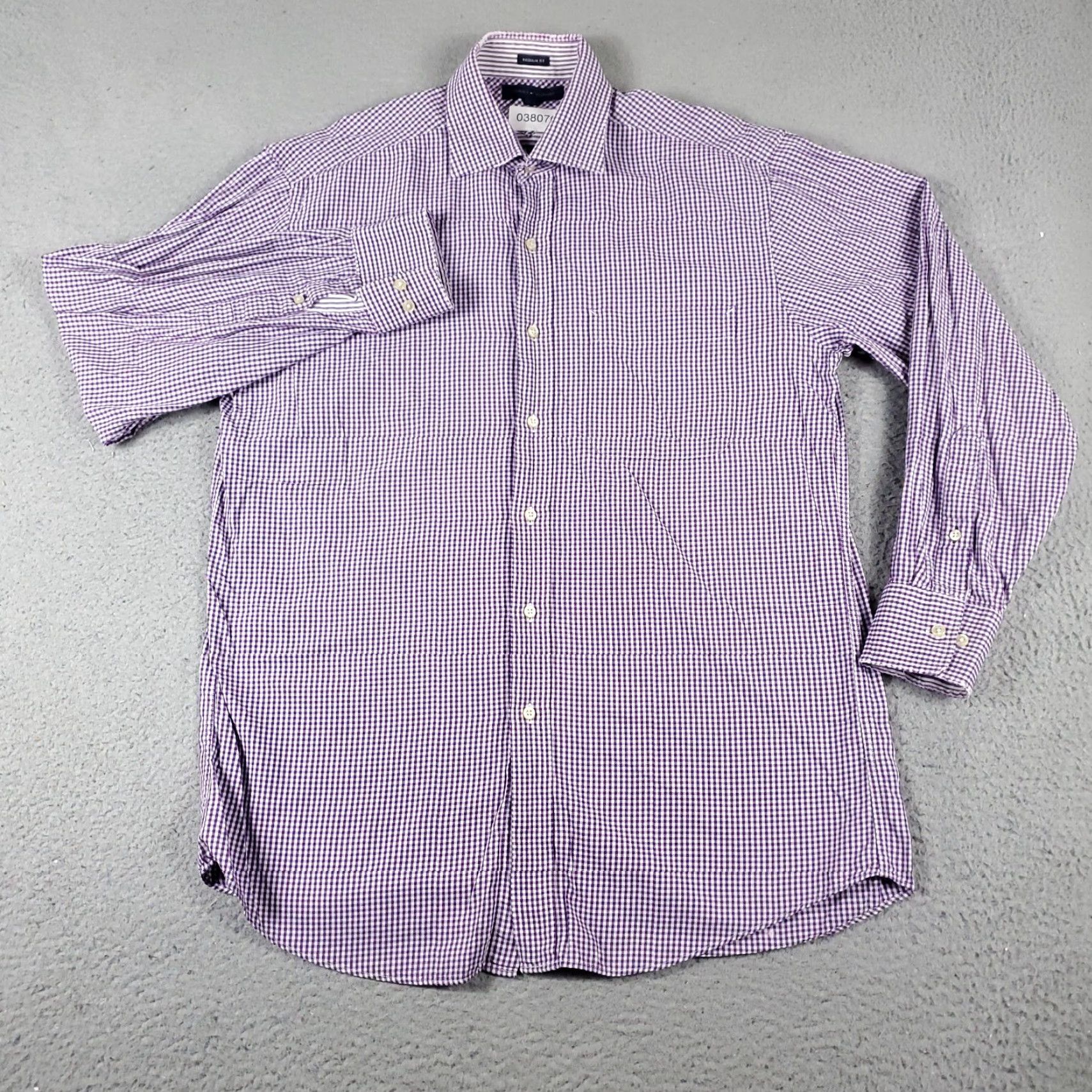 Tommy Hilfiger Tommy Hilfiger Dress Shirt Mens 15.5 Purple Check Long Sleeve Button Up Classic Size 40R - 2 Thumbnail