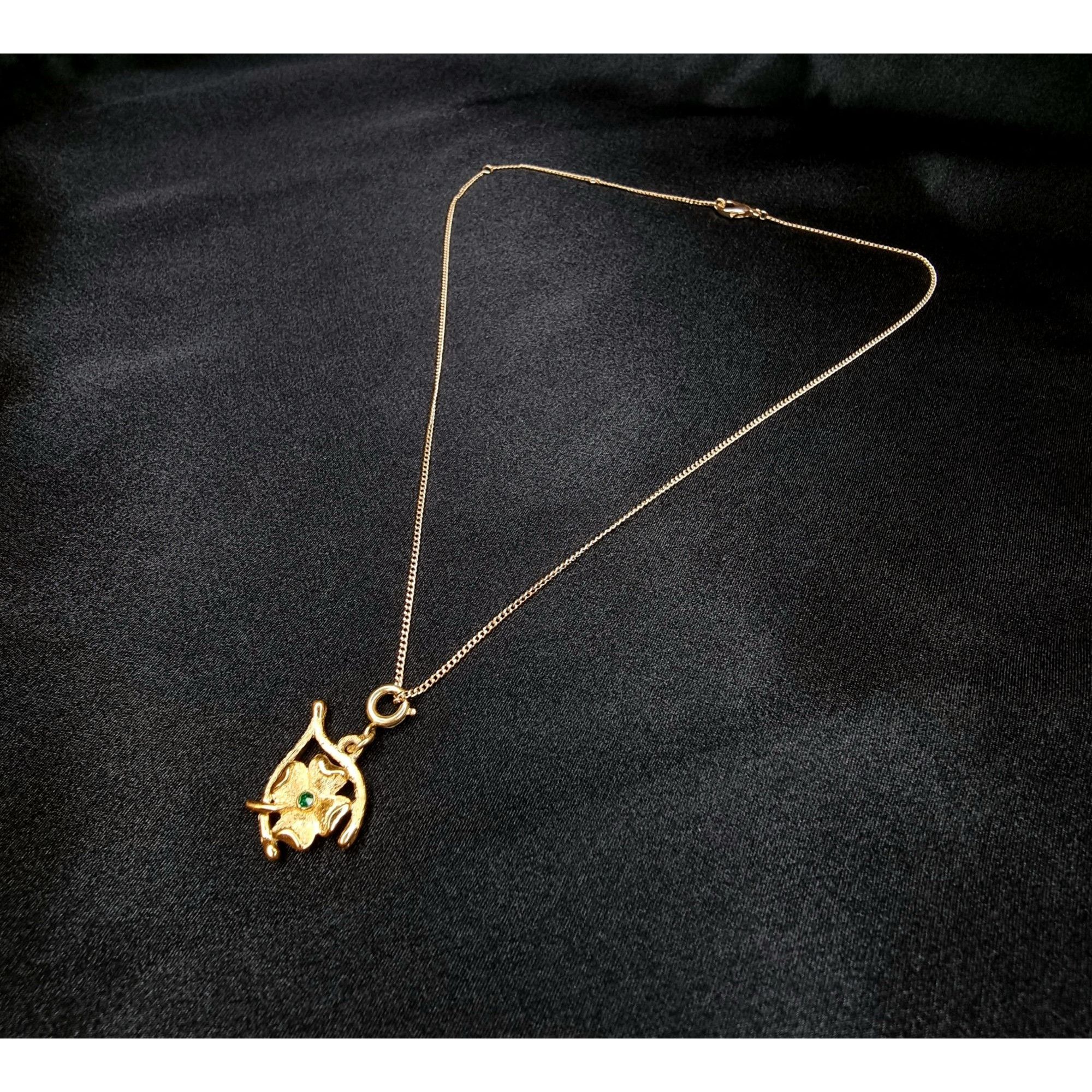 Monet Vintage Monet Gold-Tone Necklace With Cloverleaf Pendant & G Size ONE SIZE - 2 Thumbnail