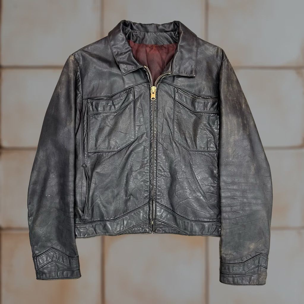 Vintage VINTAGE Leather Jacket Men Large 70s Woolly Mammoth Handmade Black Zip Biker Punk 80s 70s Size US L / EU 52-54 / 3 - 1 Thumbnail