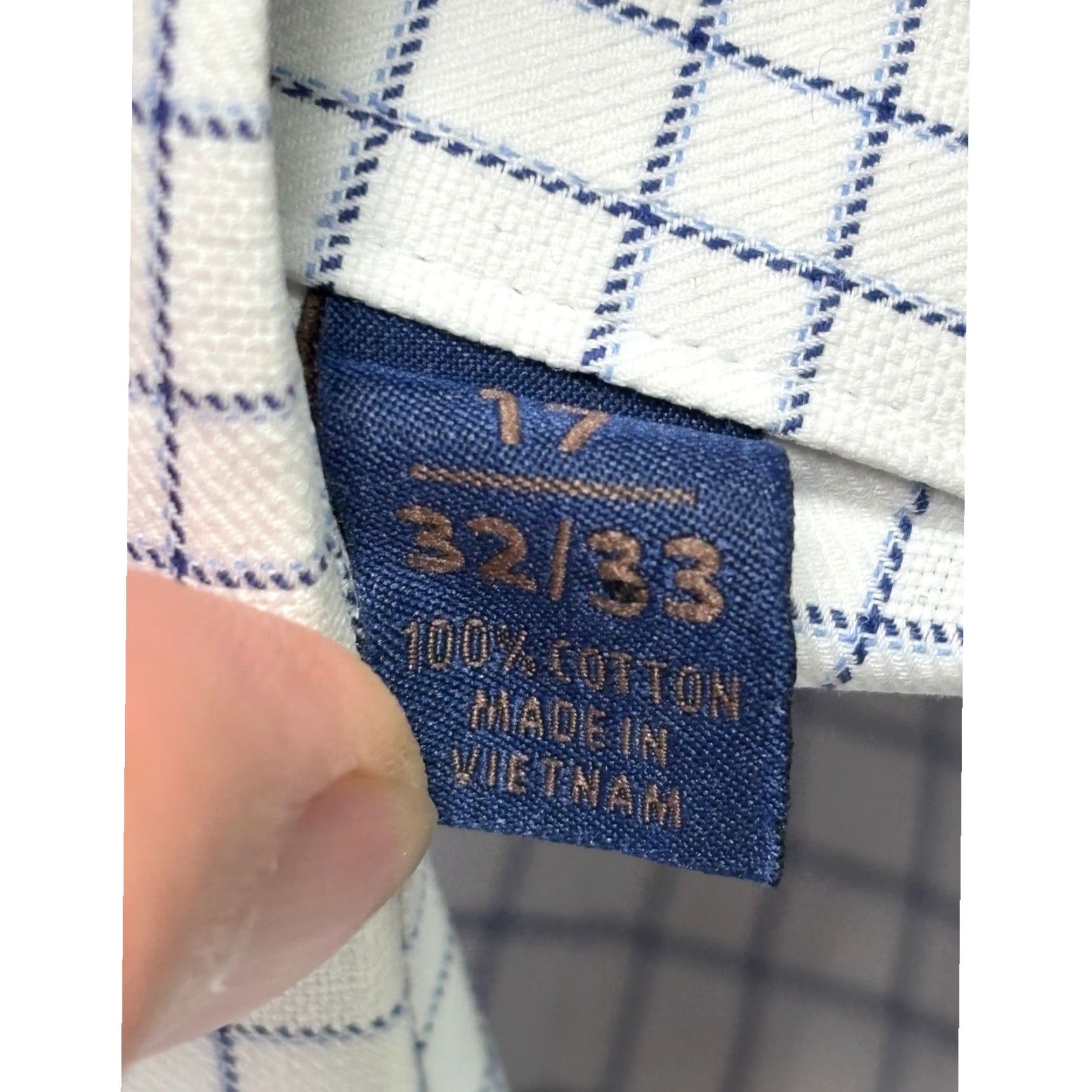 David Donahue David Donahue Mens Shirt 17 32 33 White Blue Check Dress Button Down 100 Cotton Size 46R - 6 Thumbnail