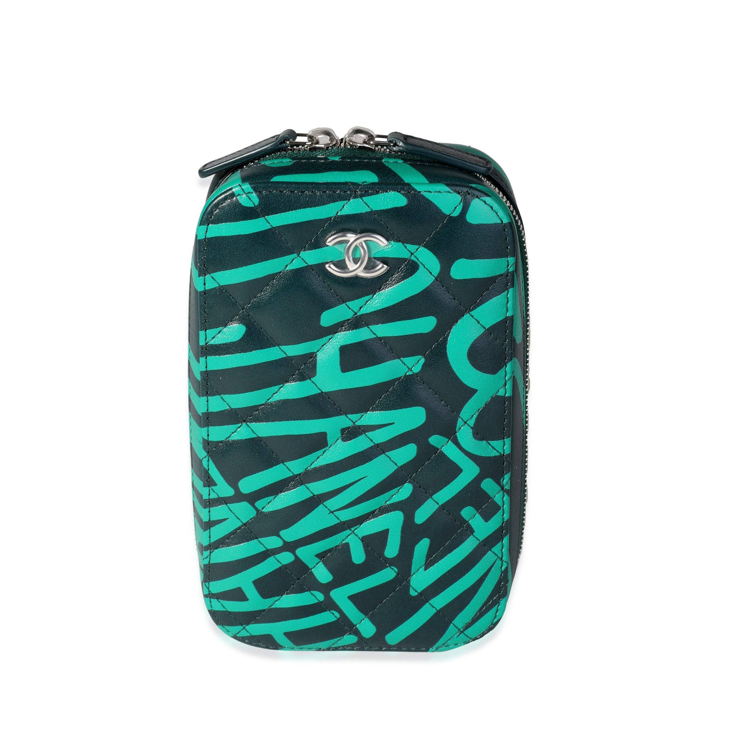 image of Chanel Green Graffiti Print Quilted Calfskin Phone Holder Crossbody Bag, Women's