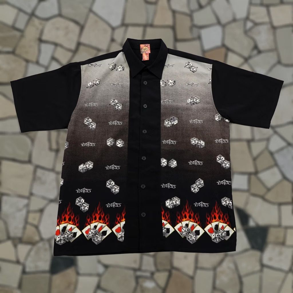 JNCO VINTAGE JNCO Shirt Mens XL Black Casino Dice Cards Flames Rockabilly Camp 90s Size US XL / EU 56 / 4 - 1 Thumbnail