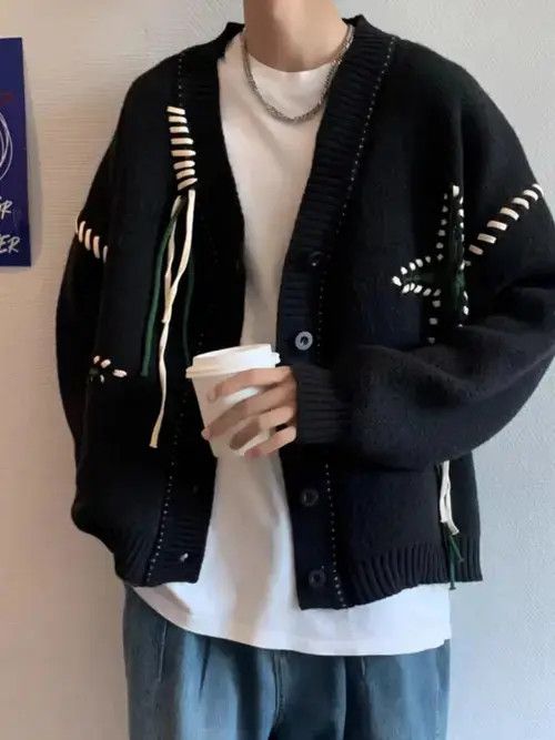 Aran Isles Knitwear × Japanese Brand Black star cardigan knitwear Size US M / EU 48-50 / 2 - 4 Thumbnail