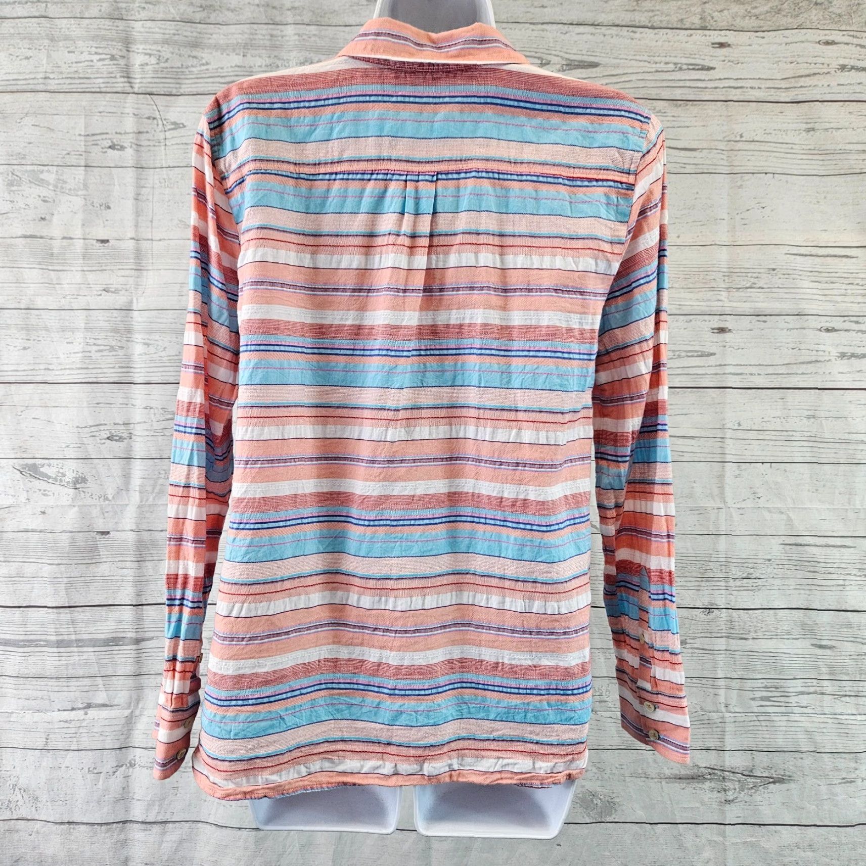 Talbots Talbots Womens Button-Front Shirt Sz S Pink Stripe Cotton Long Sleeve Size S / US 4 / IT 40 - 4 Thumbnail