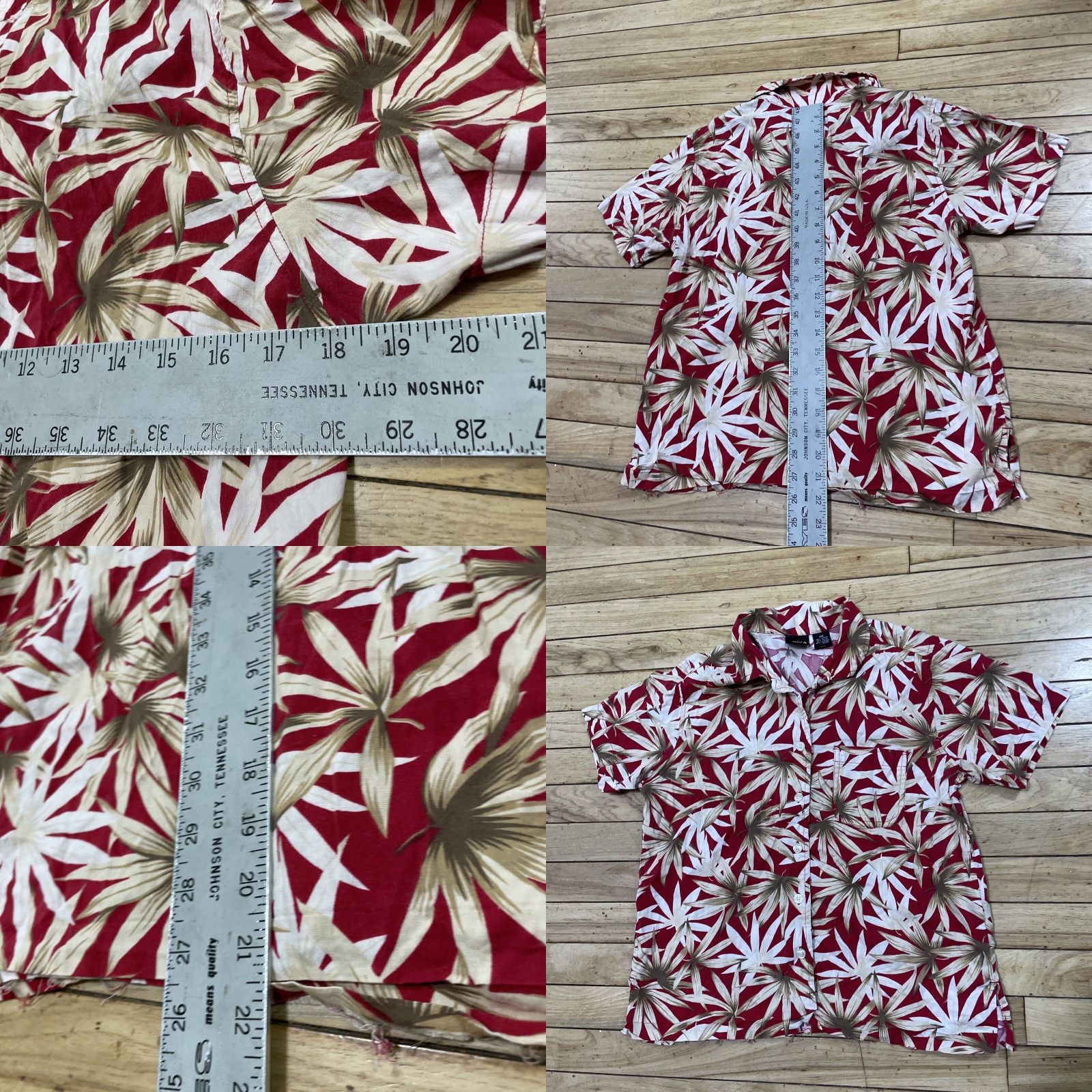 ALOHAS ERIKA Hawaiian Shirt Women PM Aloha Floral Red Tan Relaxed Button-Up Petite M Woman Shirt Size M / US 6-8 / IT 42-44 - 8 Thumbnail
