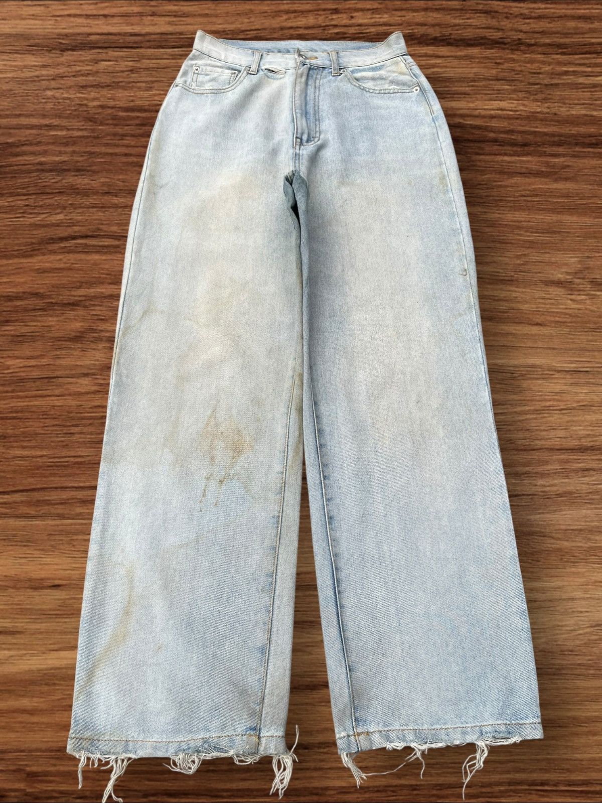 Zara Vintage Light Blue Dirty Washed Frayed Straight Leg Jeans Size 26" / US 2 / IT 38 - 1 Thumbnail