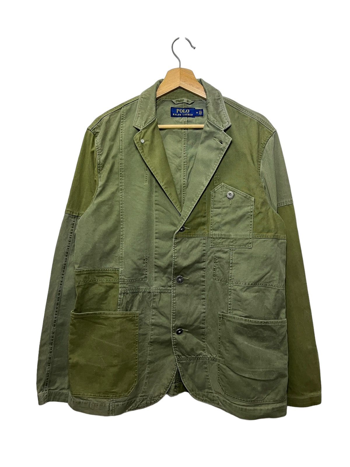 Polo Ralph Lauren Patchwork Green Herringbone Twill Sport Coat Size US M / EU 48-50 / 2 - 1 Thumbnail