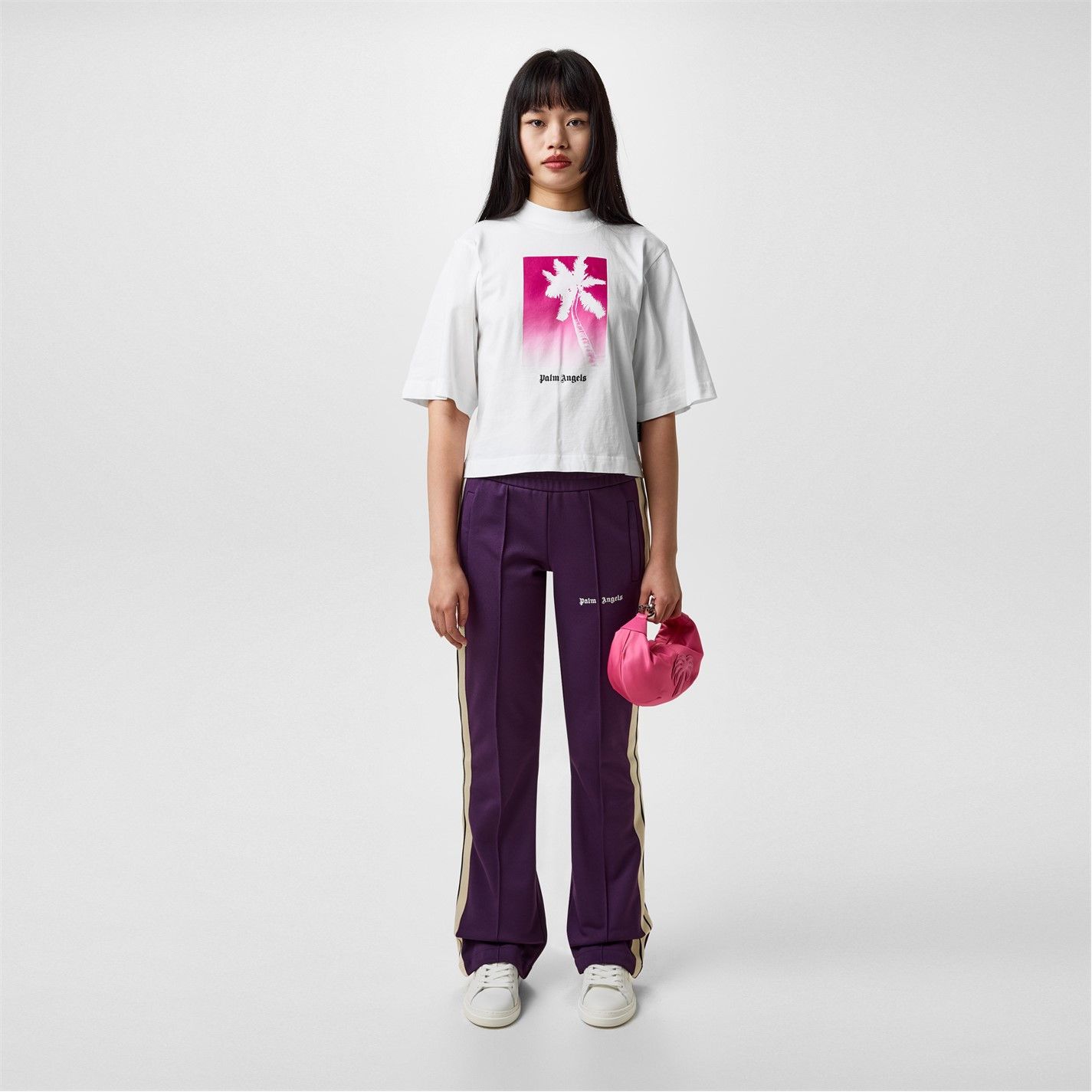 Palm Angels o1g2r1mq0325 Crop T-Shirt in White & Pink Size XS / US 0-2 / IT 36-38 - 6 Thumbnail