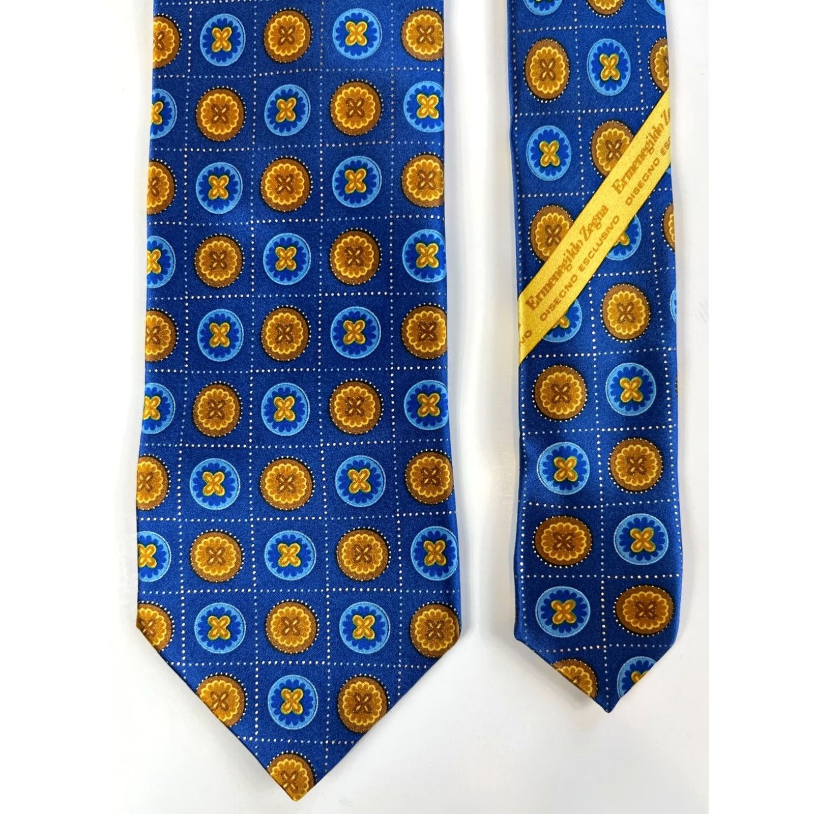 Ermenegildo Zegna VINTAGE Ermenegildo Zegna Luxury Silk Tie Disegno Esclusivo Made in Italy Blue Geometric 100% Silk 59.25" 3 3/8" Men Tie Size ONE SIZE - 5 Thumbnail
