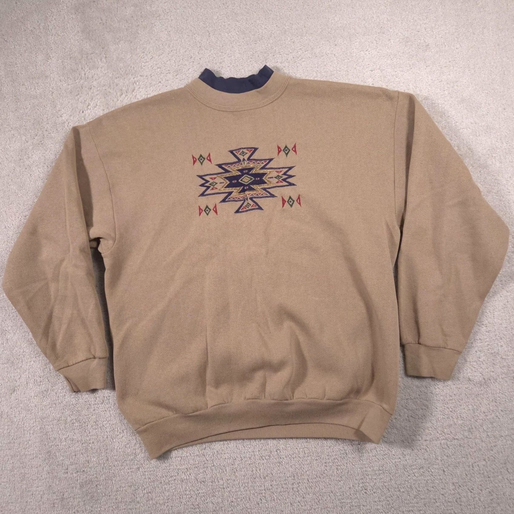 Tultex Tultex Sweatshirt Mens Large Beige Mock Neck Tribal Embroidered Fleece Pullover Size US L / EU 52-54 / 3 - 3 Thumbnail