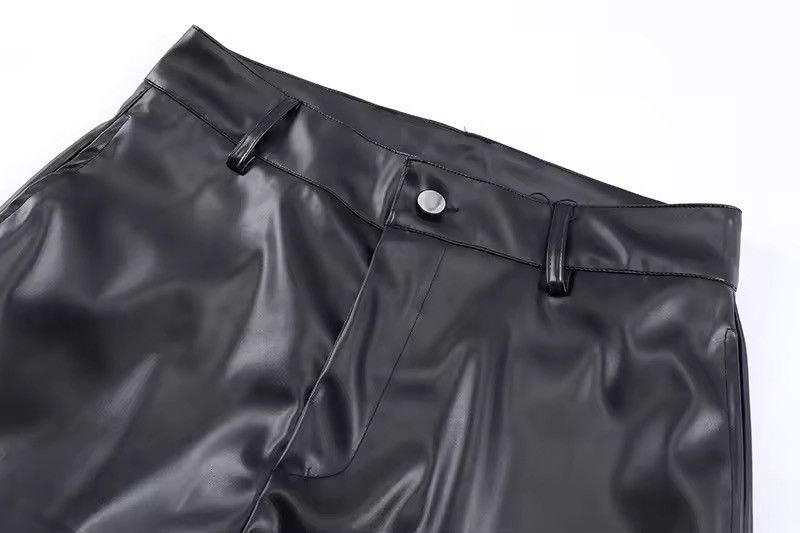 Jean Pleated Pu Leather Pants Streetwear Loose Ruched Casual Size US 32 / EU 48 - 6 Thumbnail