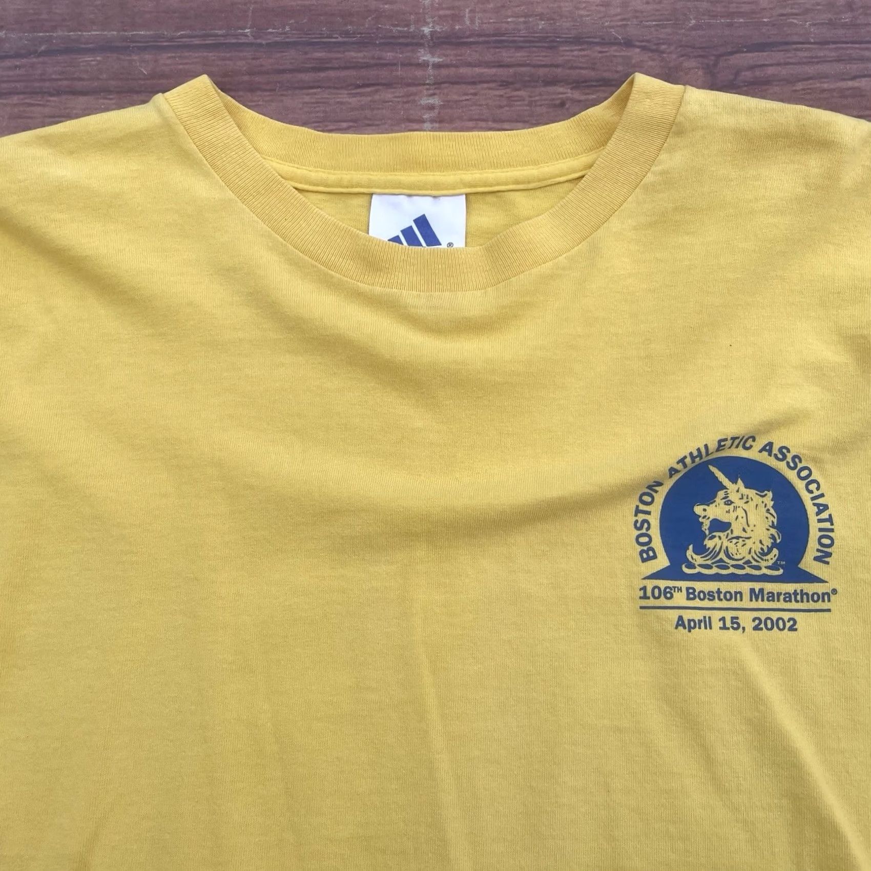Adidas VINTAGE Adidas Boston Marathon 106th Spell Out 2002 Yellow Shirt Tee Mens L Size US L / EU 52-54 / 3 - 6 Thumbnail