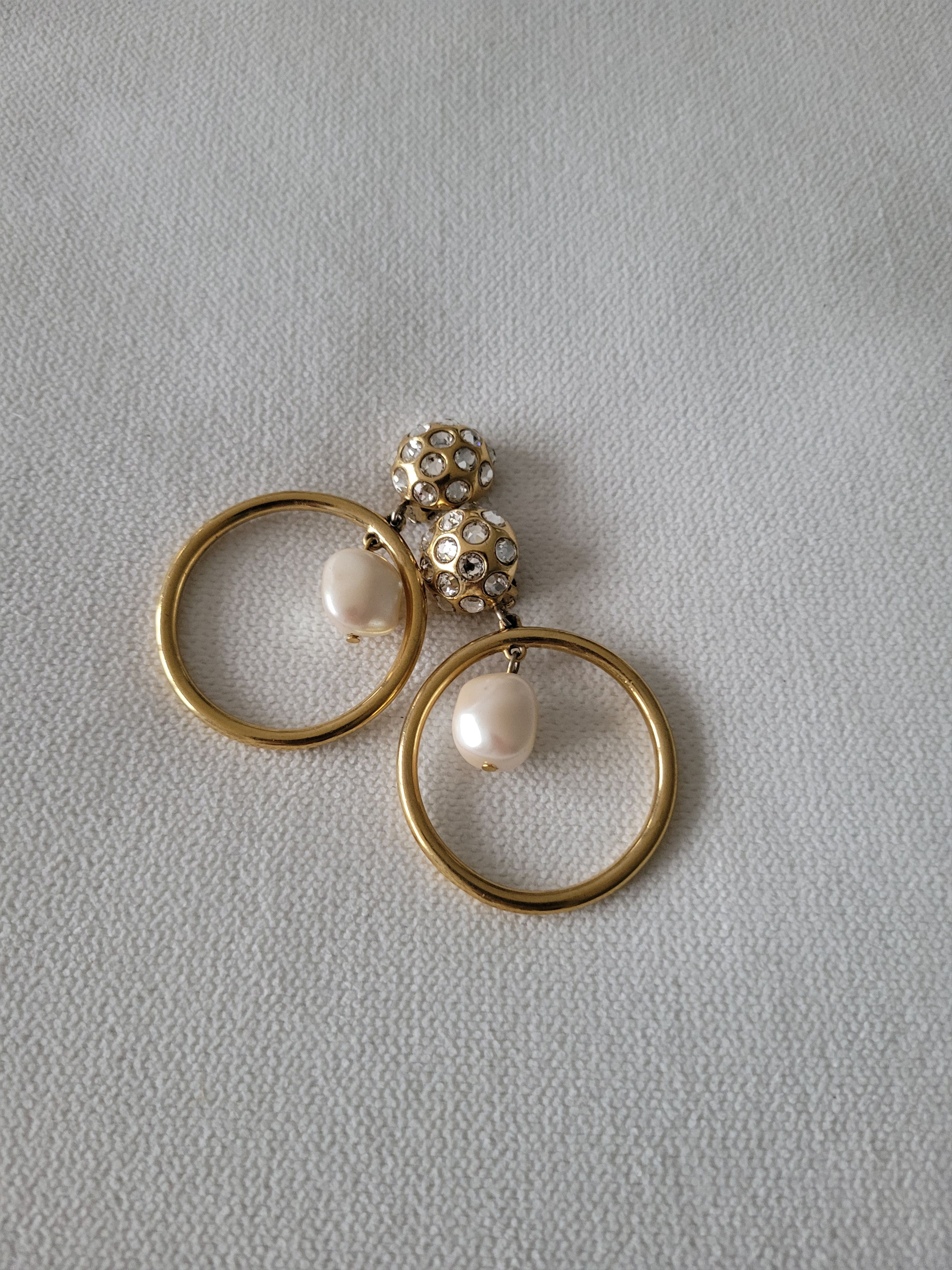 image of Givenchy Couture Large Pearl Crystal Clip On Earrings in Gold, Women's