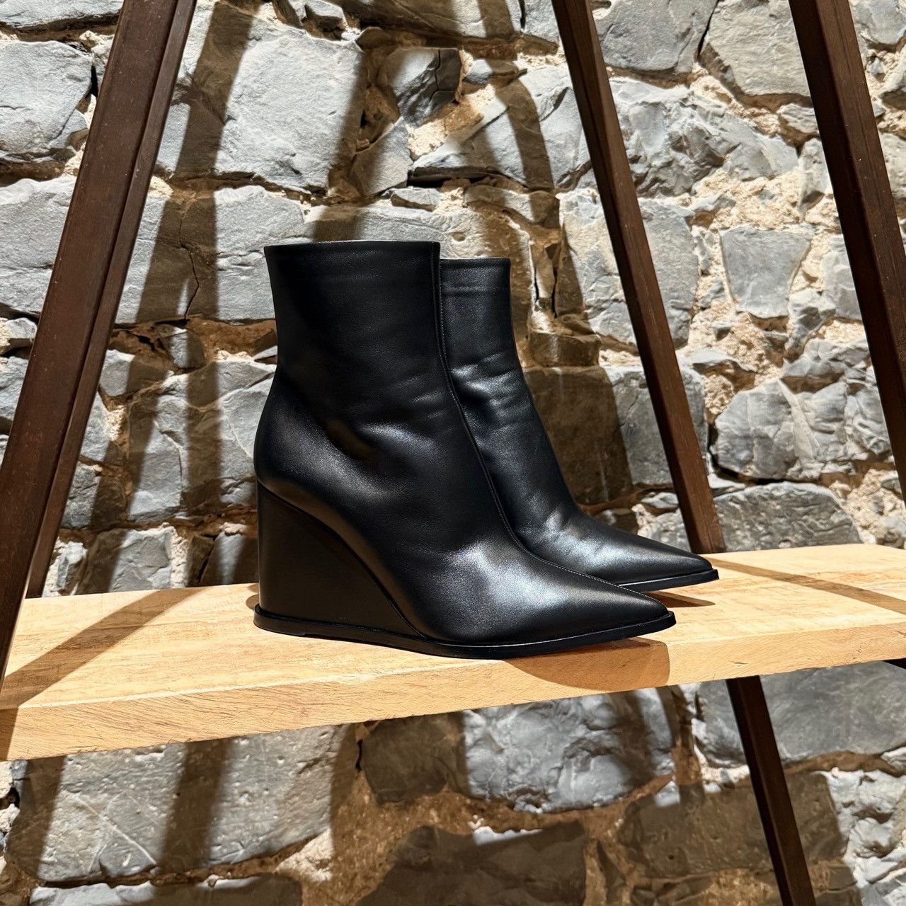 Gianvito Rossi Gianvito Rossi Black Leather Hamnes Wedge Pointy Boots Size US 11.5 / IT 41.5 - 1 Thumbnail