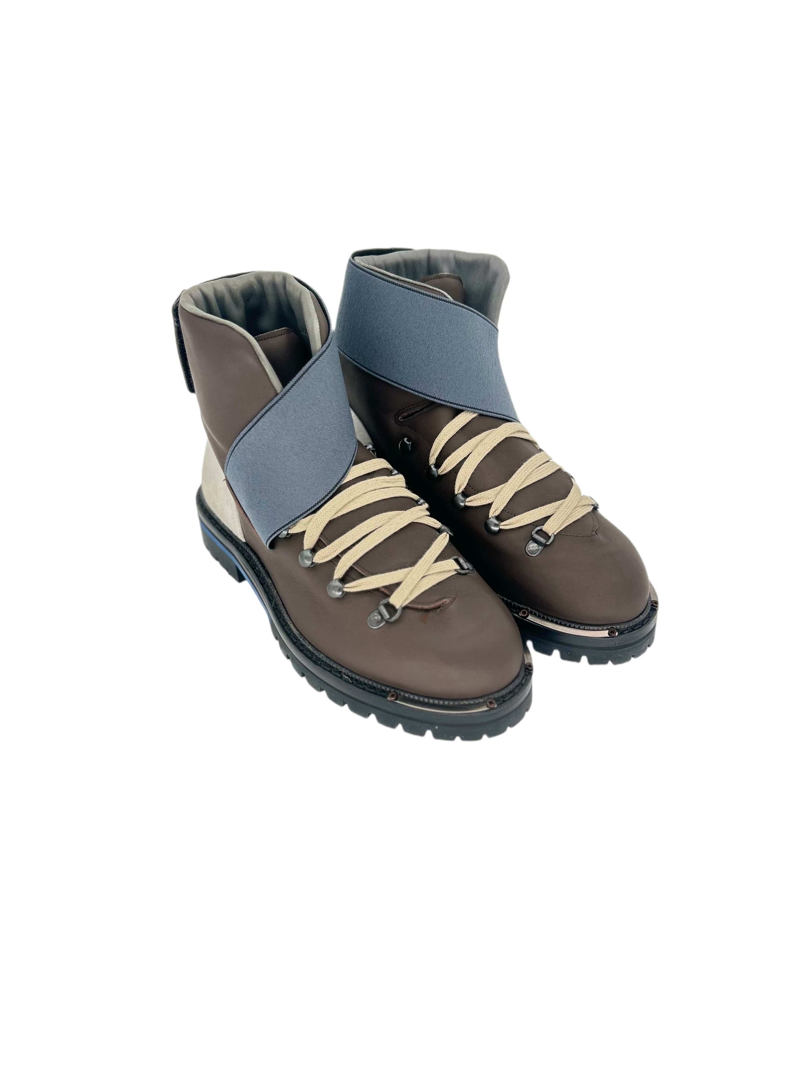 Lanvin Lanvin Brown Leather Walking Boot With Neoprene Velcro Strap Size US 8 / EU 41 - 1 Thumbnail
