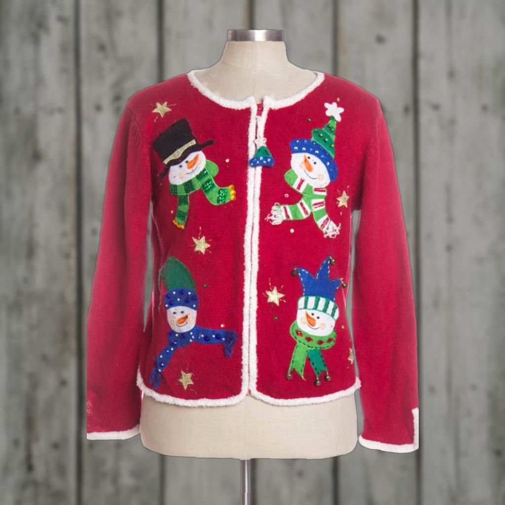 Vintage VINTAGE Heirloom Collectibles Cardigan Shirt M Red Xmas Snowmen Mens Womens 42” 23” 1954 90s Size M / US 6-8 / IT 42-44 - 1 Preview