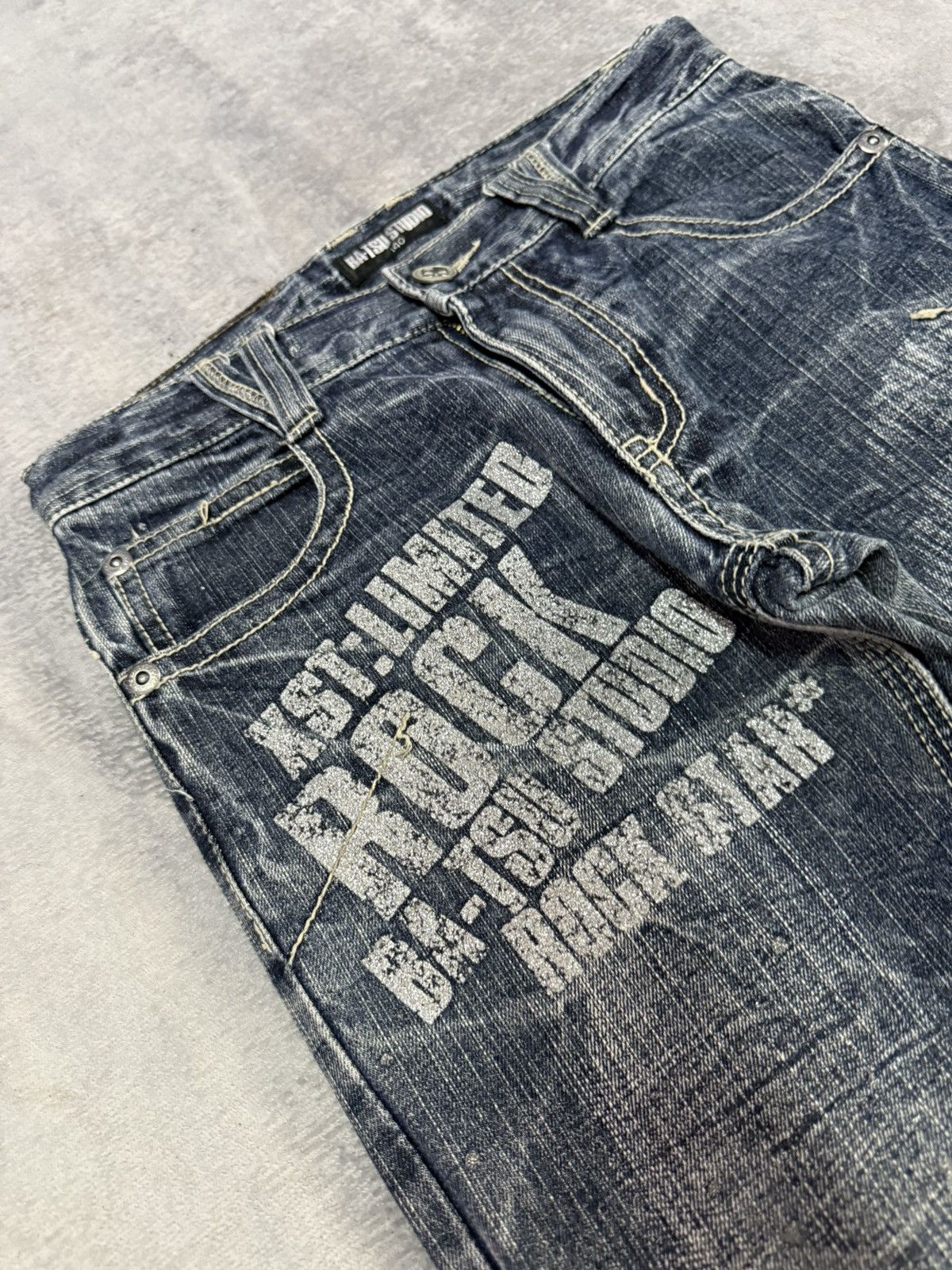 5351 POUR LES HOMMES × Japanese Brand × Le Grande Bleu (L.G.B.) Ba-Tsu Studio Kevlar Paint glitter Heavy Wash Jeans Size US 27 - 5 Thumbnail