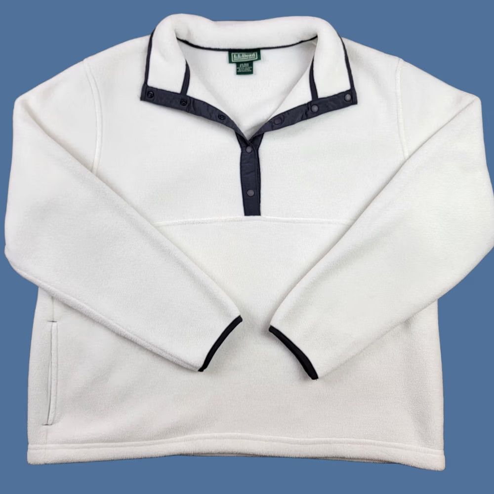 Vintage VINTAGE? No — LL Bean Fleece Pullover Womens Large White Snap Mock Neck Pockets Half Snap Size L / US 10 / IT 46 - 1 Thumbnail