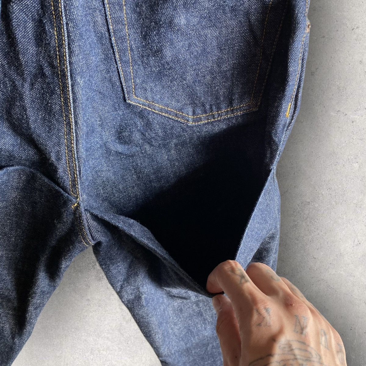 Helmut Lang Archive 1997 Raw Blue Back Leg Pockets Jeans Size US 29 - 1 Thumbnail