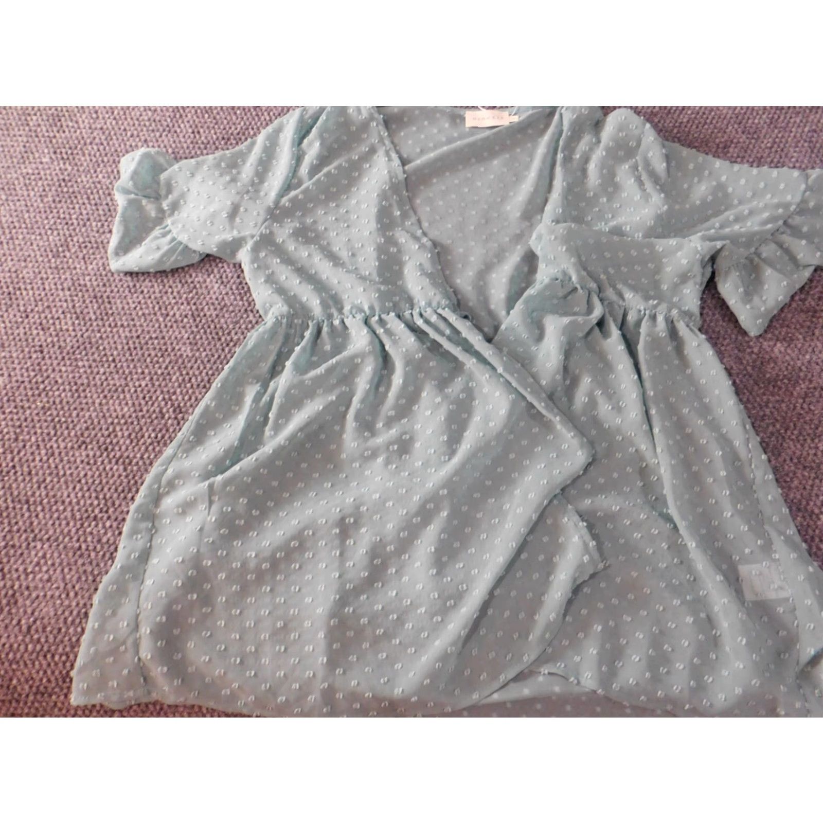 Vintage Ninexis Womens Blouse XL Green Cap Short Sleeve V-Neck Pullover Polka Dot Ruffle Polyester Rayon Casual Basic Classic Designer Size XL / US 12-14 / IT 48-50 - 3 Thumbnail