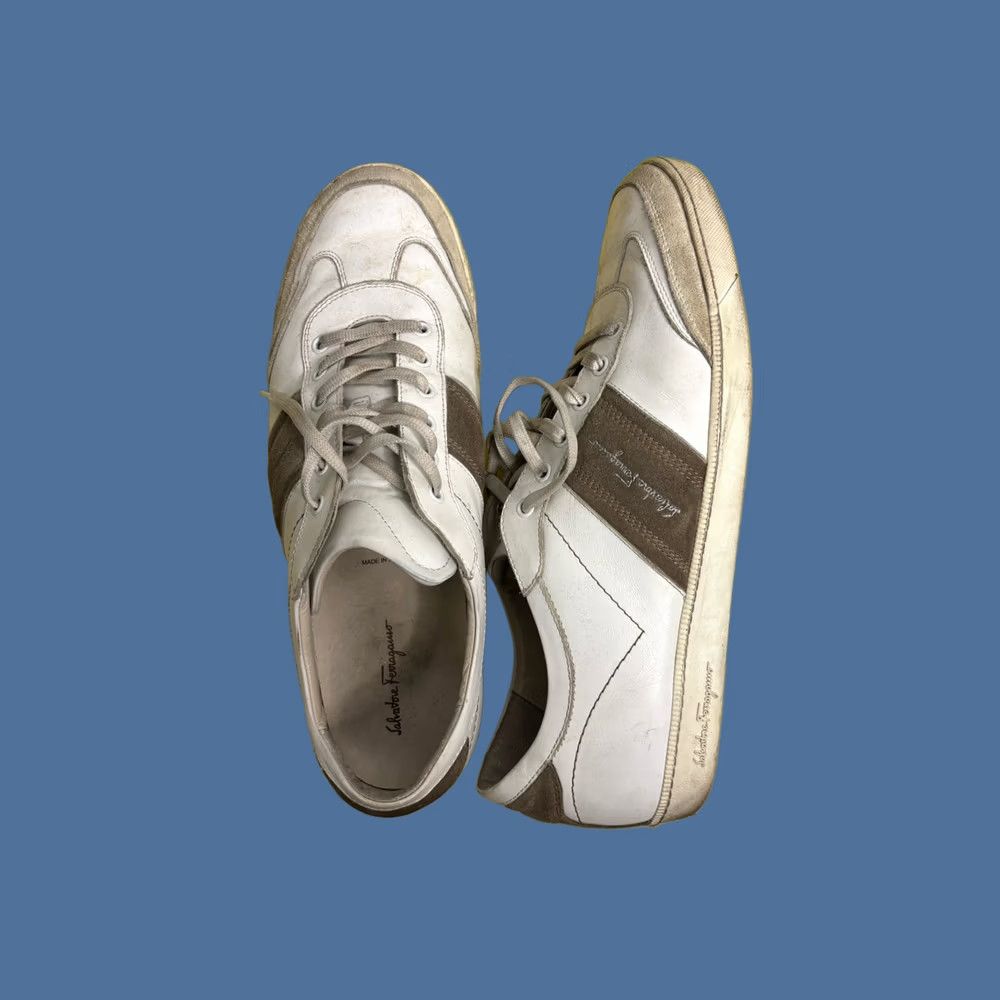 Vintage FERRAGAMO Men’s Achille Signature Leather Sneakers White Beige 11.5 M US S029 Size US 12 / EU 45 - 1 Thumbnail