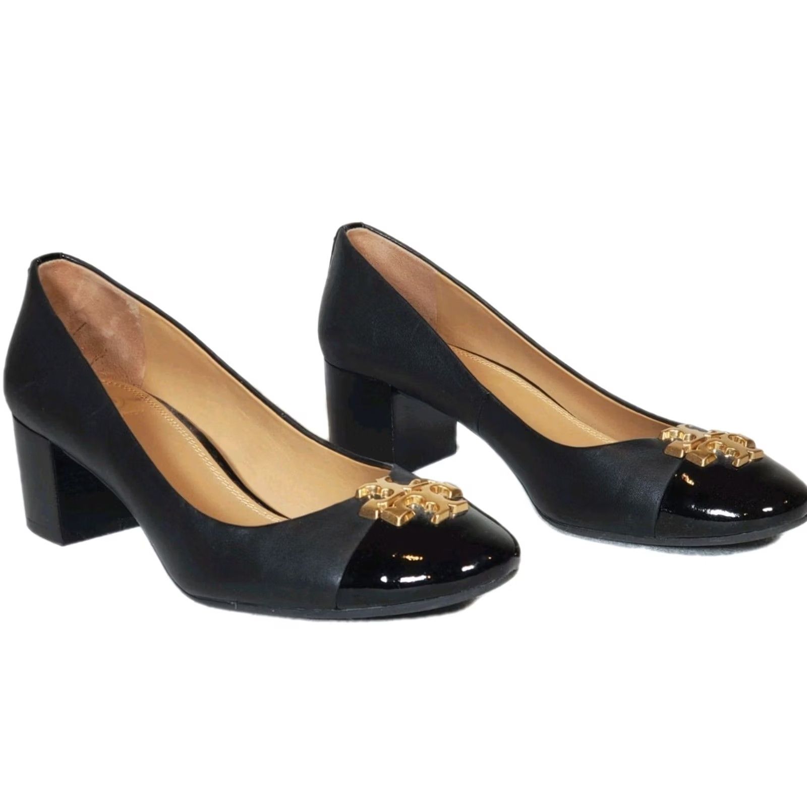 Tory Burch Tory Burch Everly Patent Cap Toe Pumps Black Leather Gold Logo Women’s US 7 M Size ONE SIZE - 2 Thumbnail