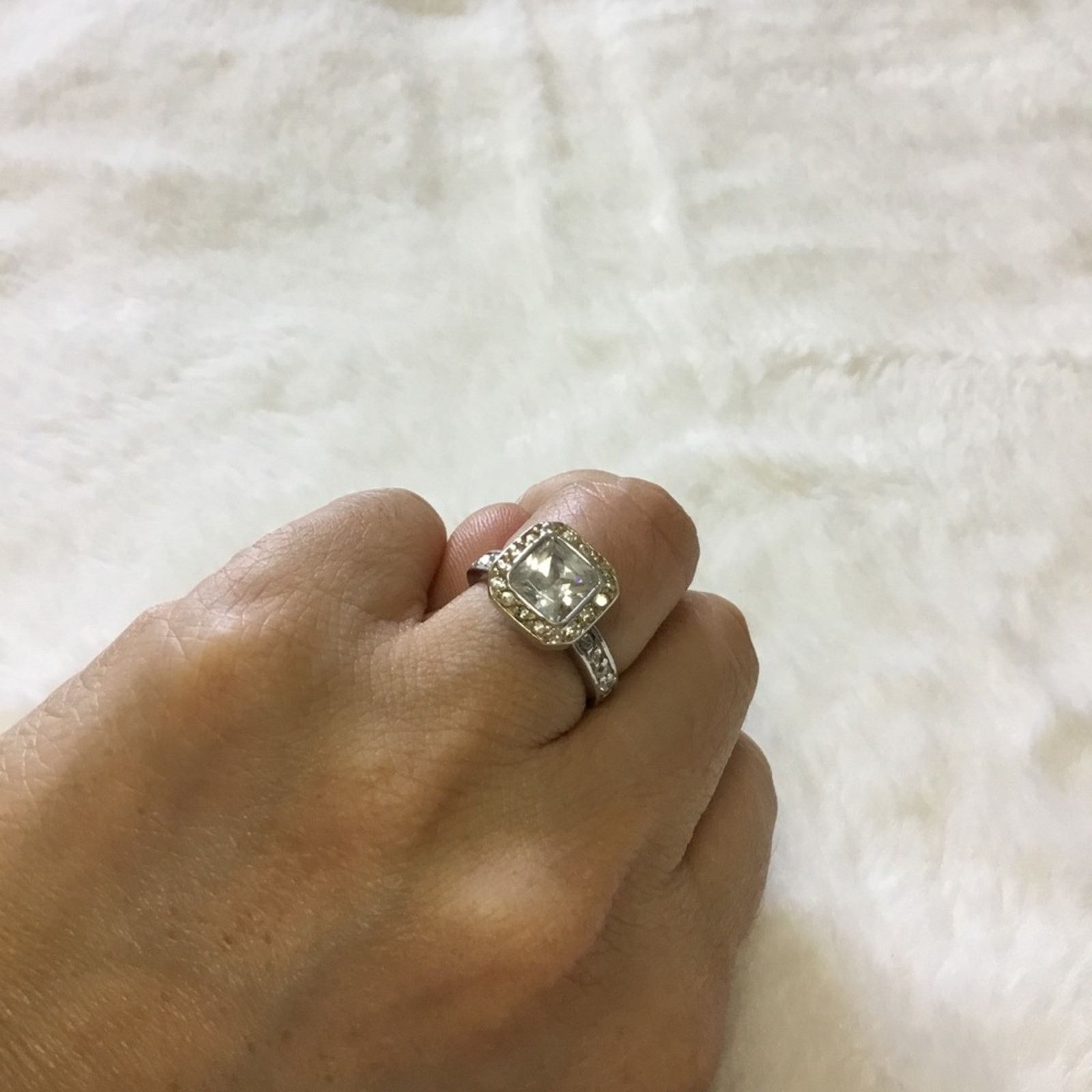 Other Sterling Silver Square Crystal Ring Size ONE SIZE - 3 Thumbnail