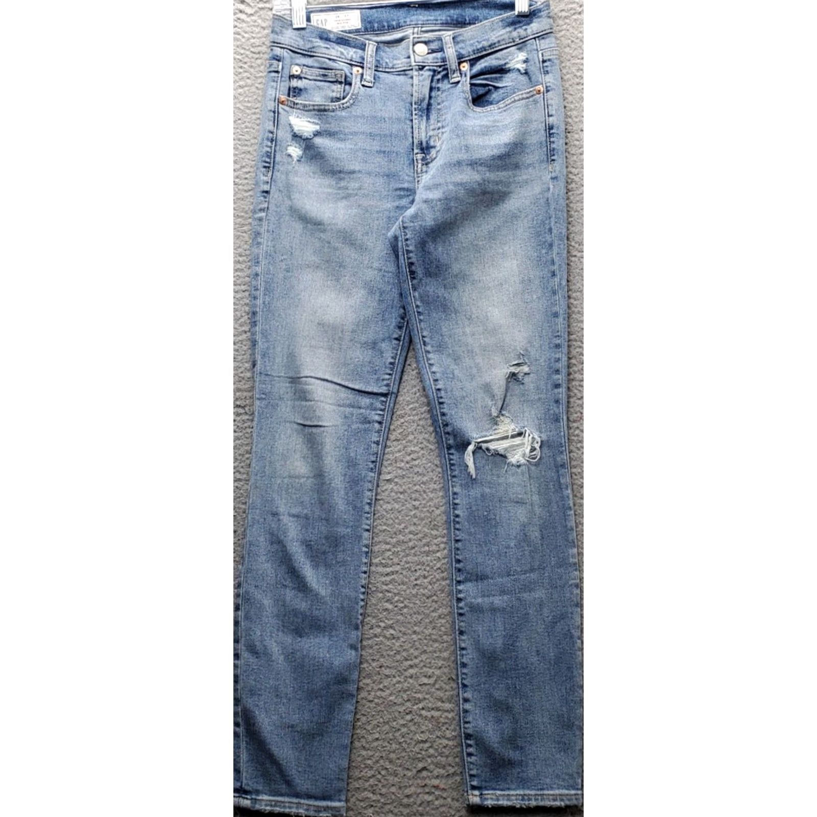 Gap Gap Women 2 Jeans Blue Denim Stretch Mid Rise Skinny Regular Distressed 26/2R 5-Pocket Denim Slim Fit 1969 Product Line Gap 1969 Size 26" / US 2 / IT 38 - 2 Thumbnail