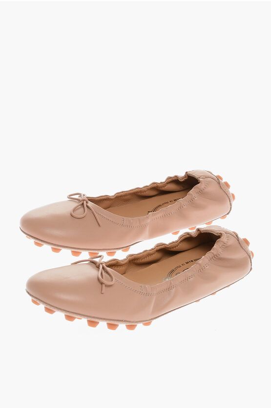 image of Tods Leather 76K Ballet Flats With Grommets On Sole in Pink, Women's (Size 8)