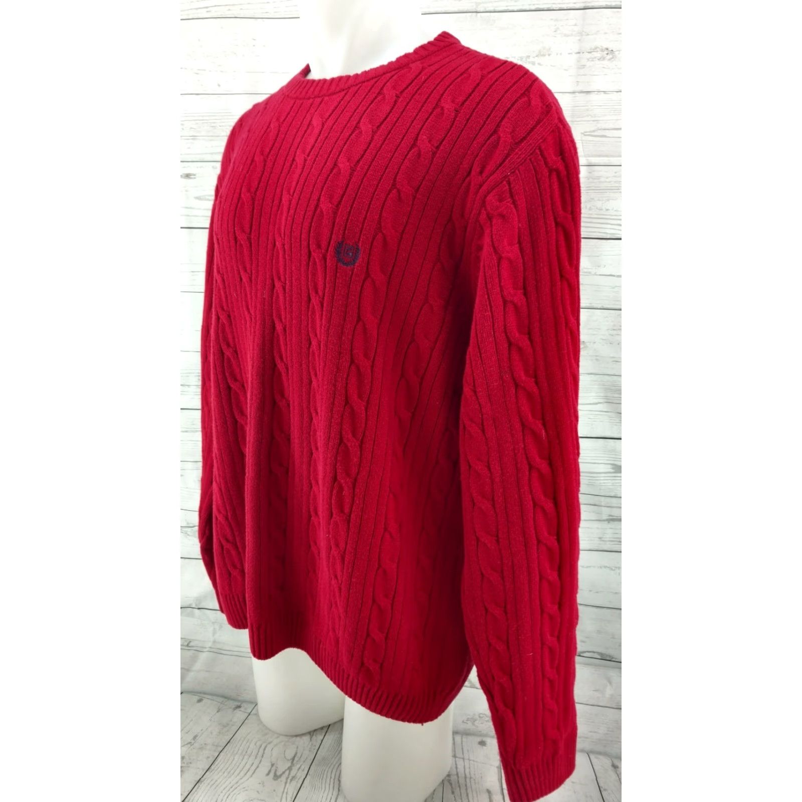 Ralph Lauren CHAPS RALPH LAUREN Men Holiday Red Cotton Cable Knit Crew Neck Sweater XL Size US XL / EU 56 / 4 - 2 Thumbnail