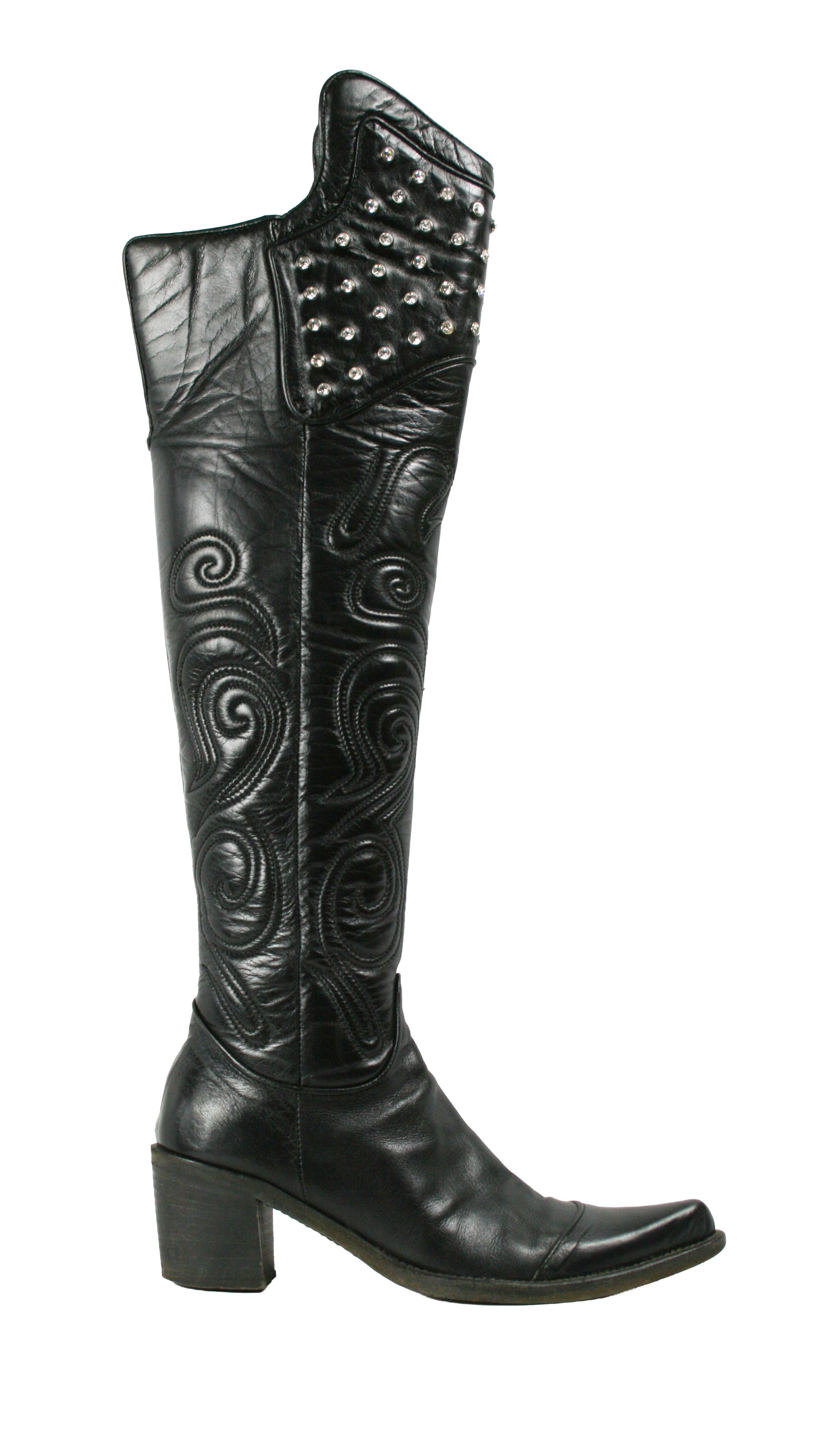 Other Fauzian Jeunesse Y2K Knight Rockstuds Leather Knee Boots Size US 5 / IT 35 - 1 Thumbnail