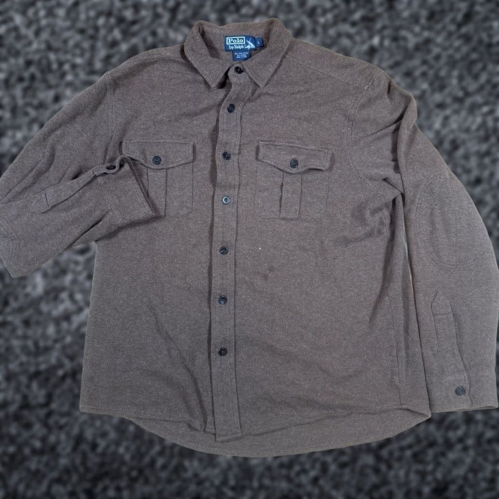 Ralph Lauren VINTAGE Ralph Lauren Polo Shirt Herringbone Brown Alpaca Cotton Mens Large L Button Shirt Size US L / EU 52-54 / 3 - 1 Thumbnail