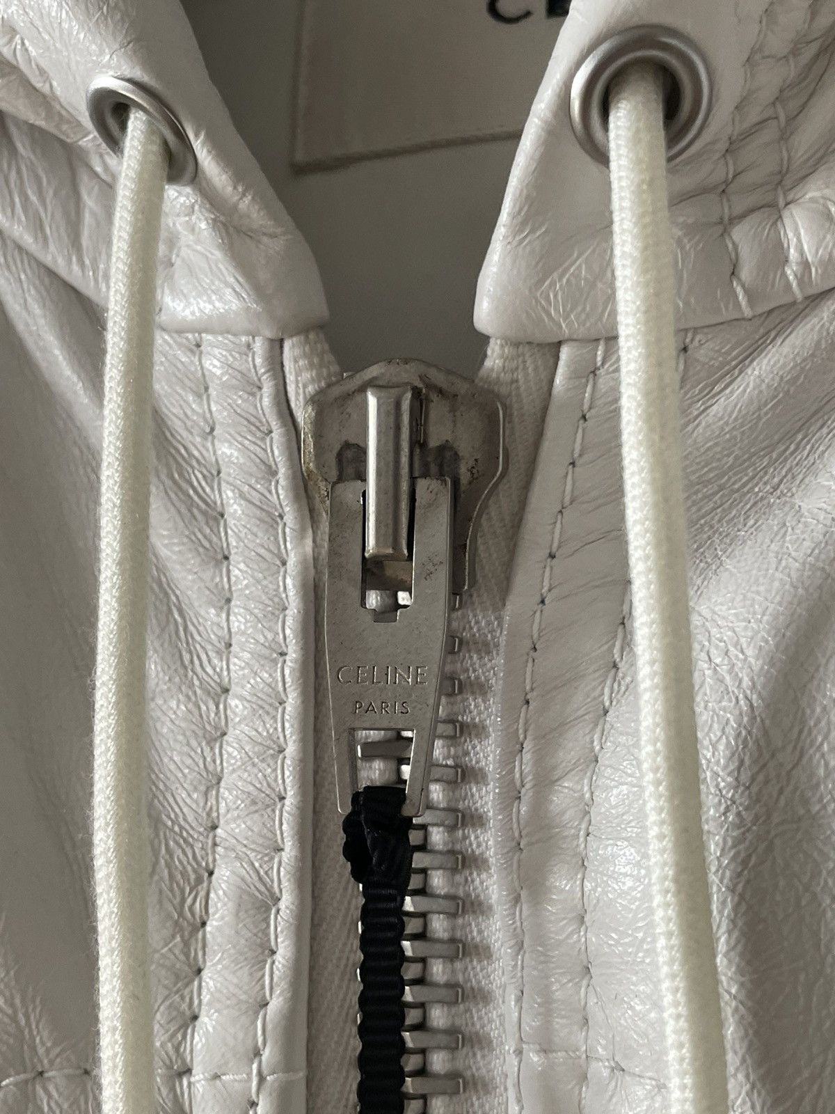 Celine × Hedi Slimane SS22 White Hooded Leather Bomber Mesh Panneling Size US S / EU 44-46 / 1 - 5 Thumbnail