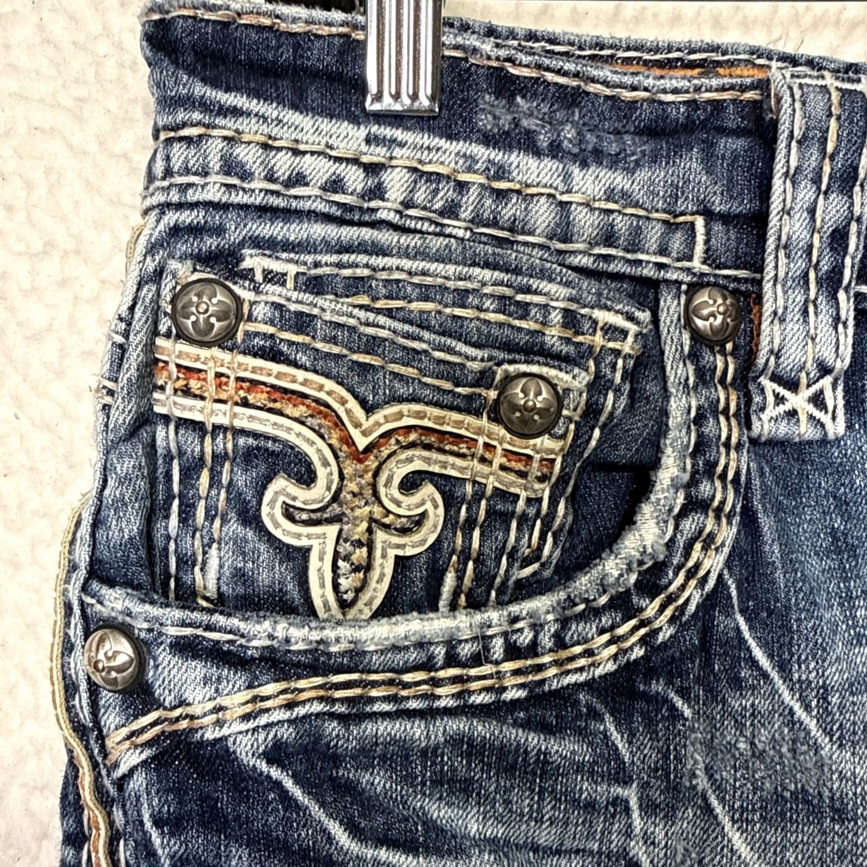 Vintage Rock Revival Jeans Mens 36 X28 Rock Revival Jeans Casual Straight Leg Denim Cotton Blend 5-Pocket Embroidered Logo Distressed Vintage: No Mens Size US 36 / EU 52 - 2 Thumbnail