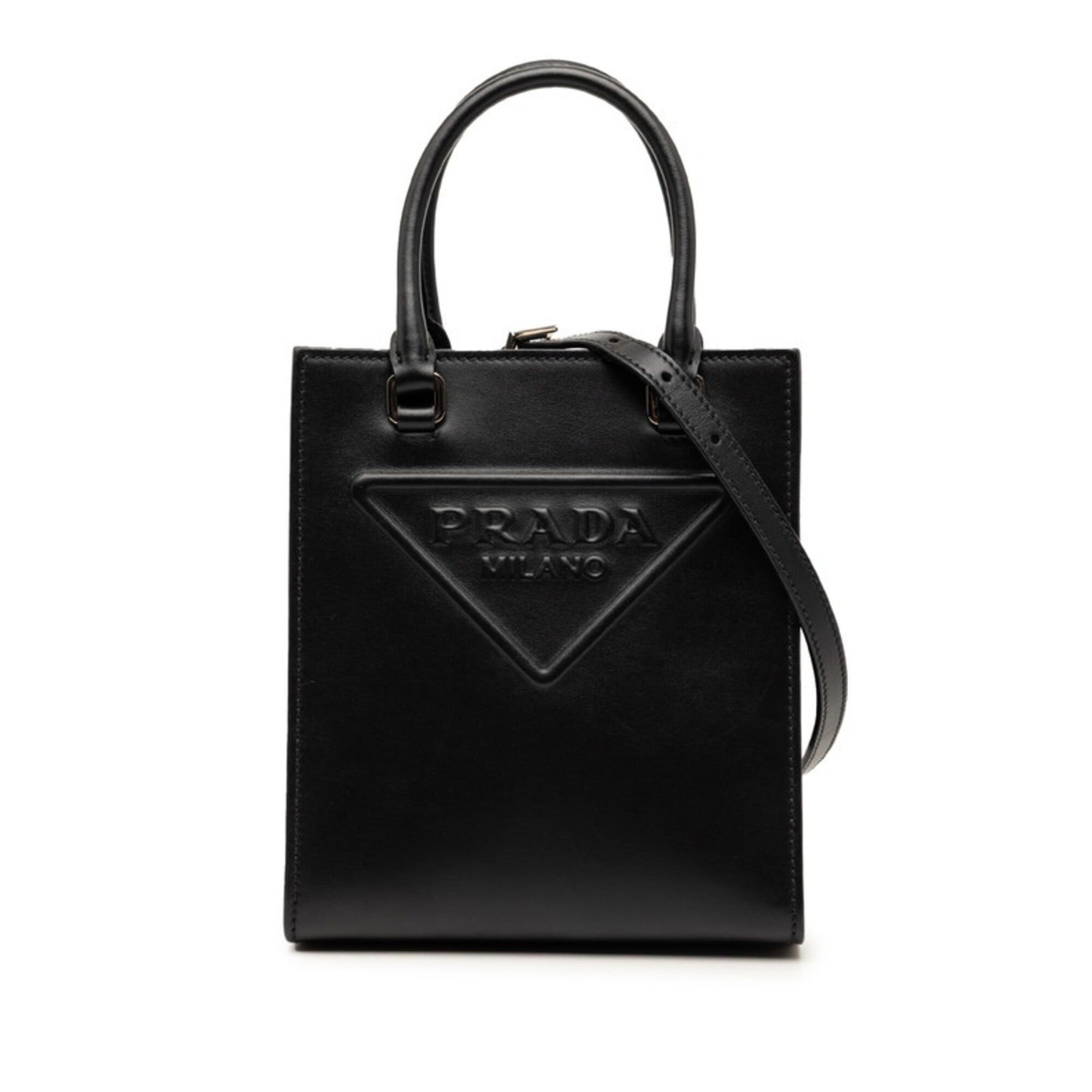 Prada Prada Triangle Logo Mini Handbag Shoulder Bag 2-Way 1BA333 Black Leather Women's PRADA Size ONE SIZE - 1 Thumbnail