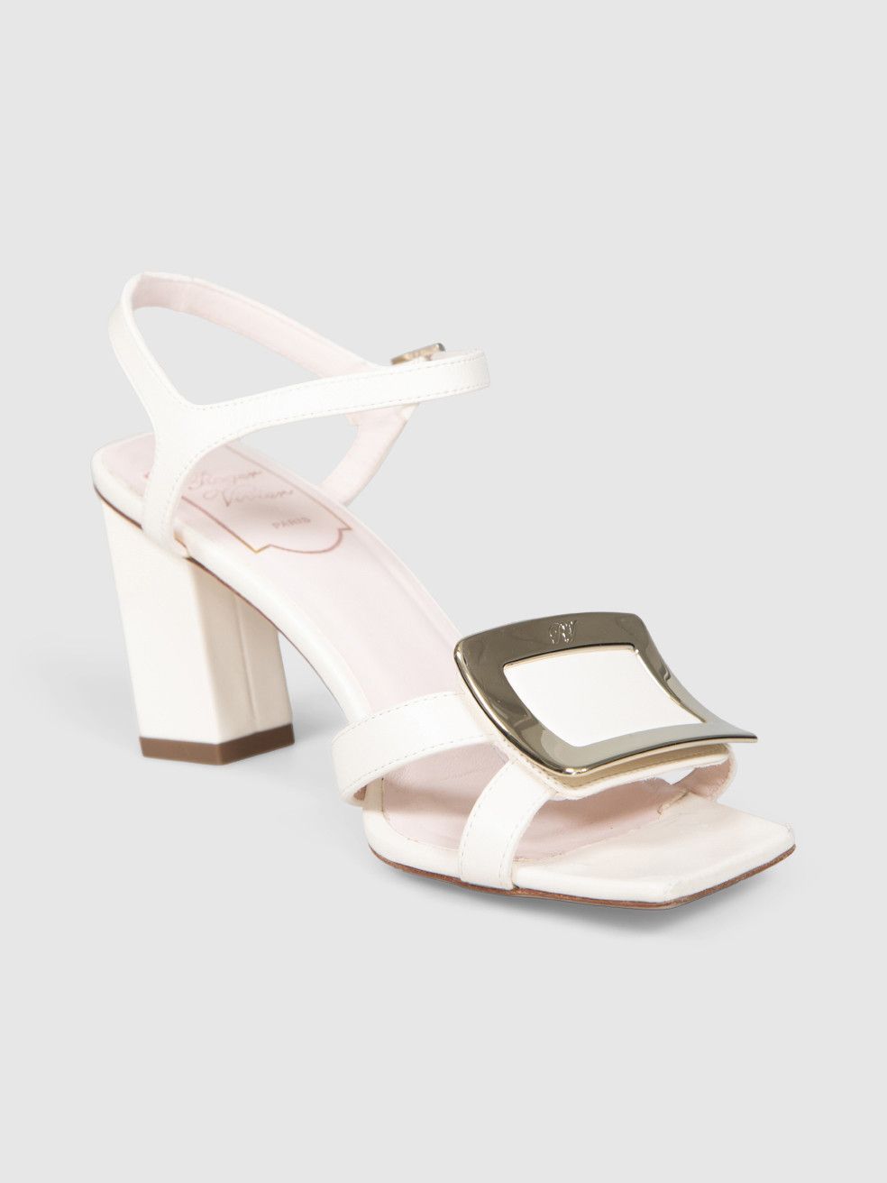 Roger Vivier White Leather Buckle Heeled Sandals Size US 6.5 / IT 36.5 - 1 Thumbnail