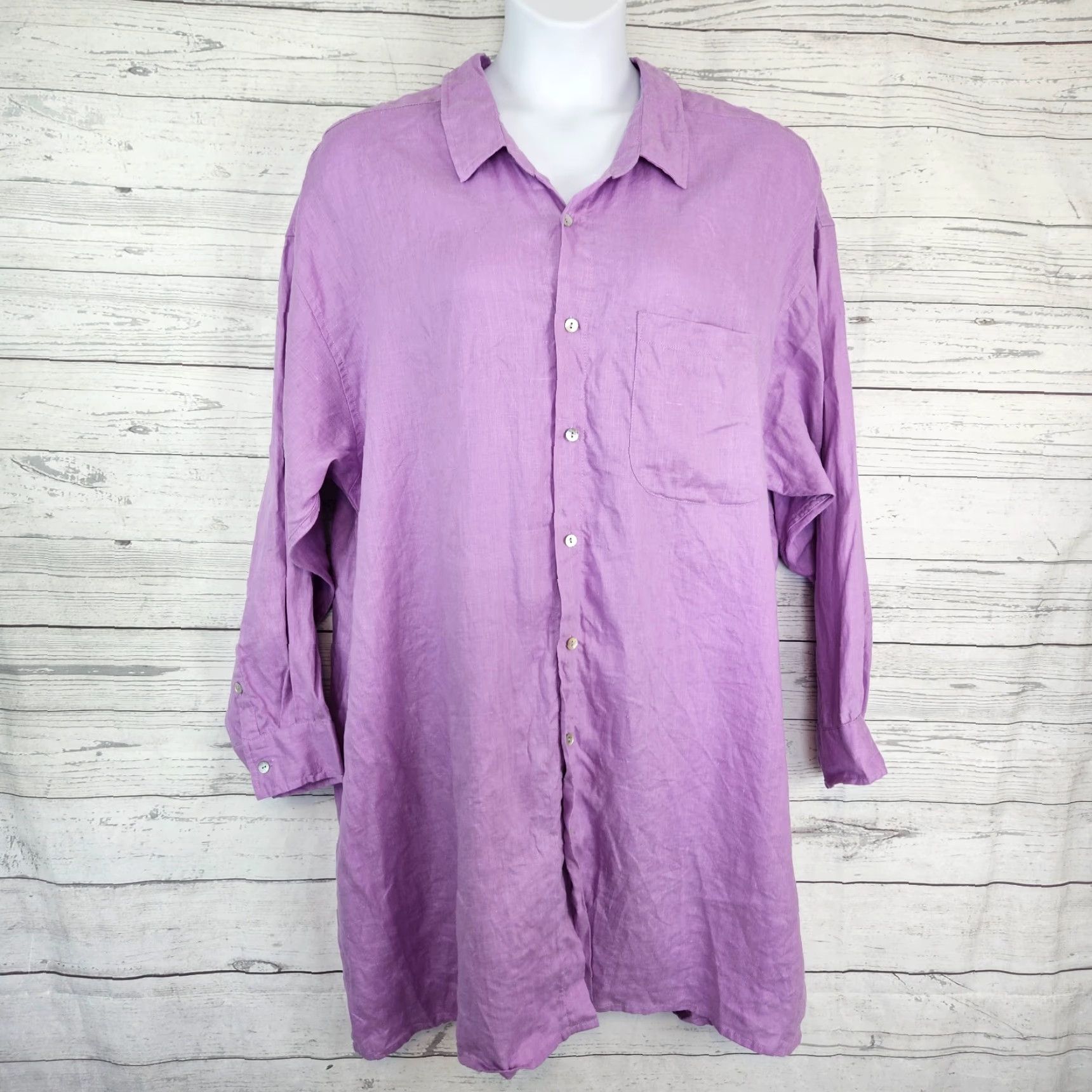 Vintage Rove Womens Linen Shirt Dress Sz 3X Purple Long Sleeve Shirt Dress Womens Plus 3X Purple Linen Size XXL / US 16-18 / IT 52-54 - 2 Thumbnail