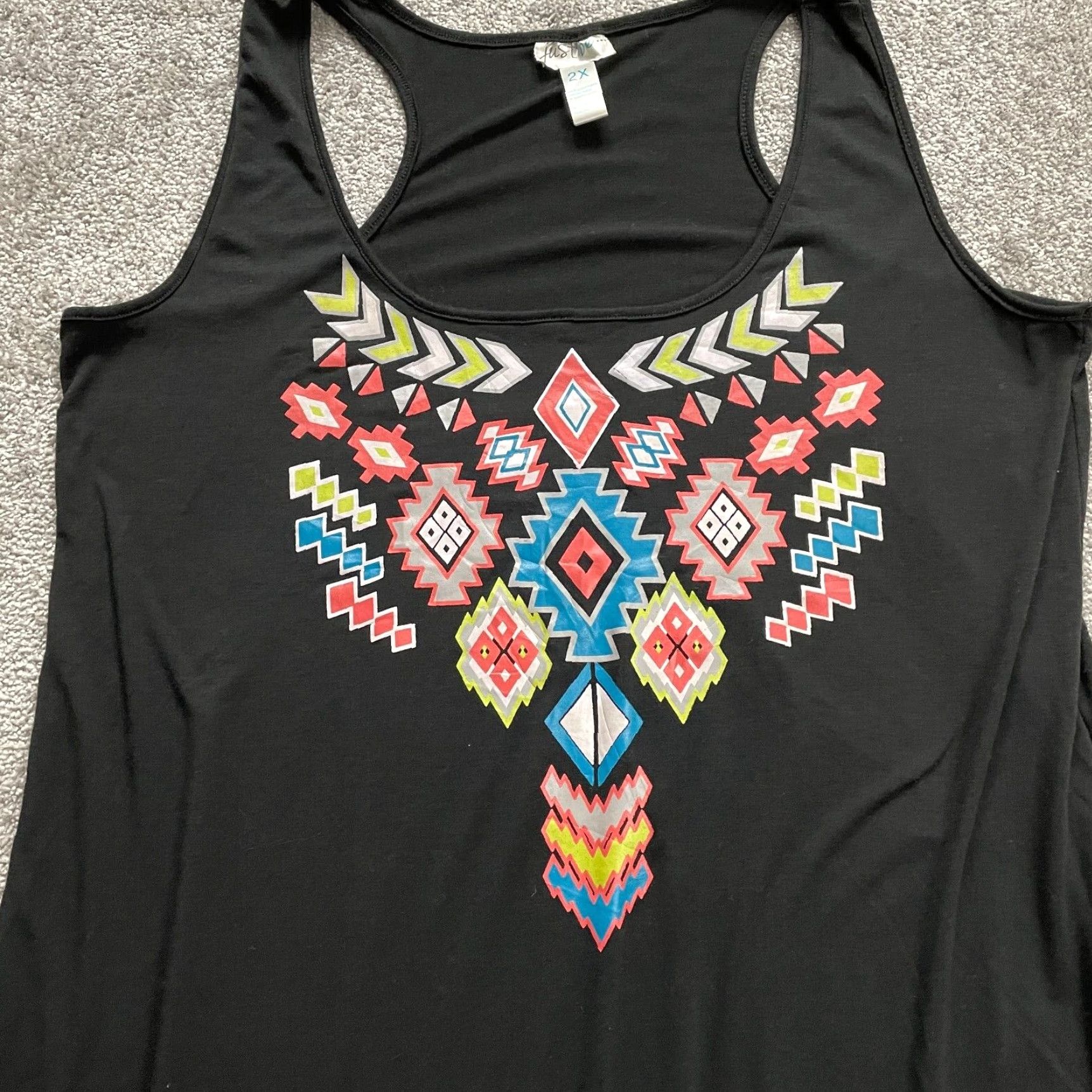 Vintage Just Be Dress 2XL Black Aztec Sleeveless Racerback Stretch Slit A-Line Womens Size XXL / US 16-18 / IT 52-54 - 3 Thumbnail