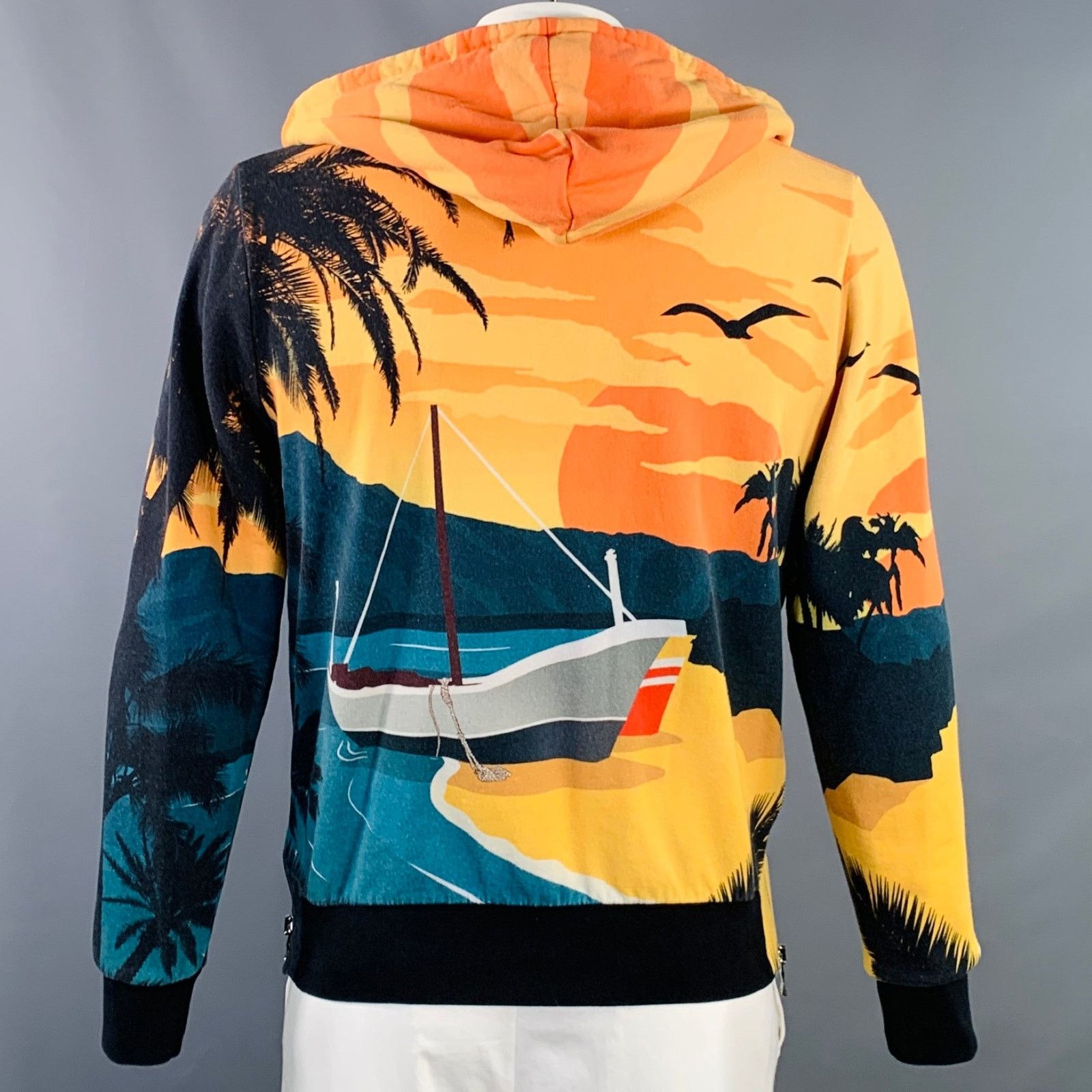 Balmain BALMAIN Orange Blue Tropical Cotton Hooded Zip Up Sweatshirt Size US L / EU 52-54 / 3 - 4 Thumbnail